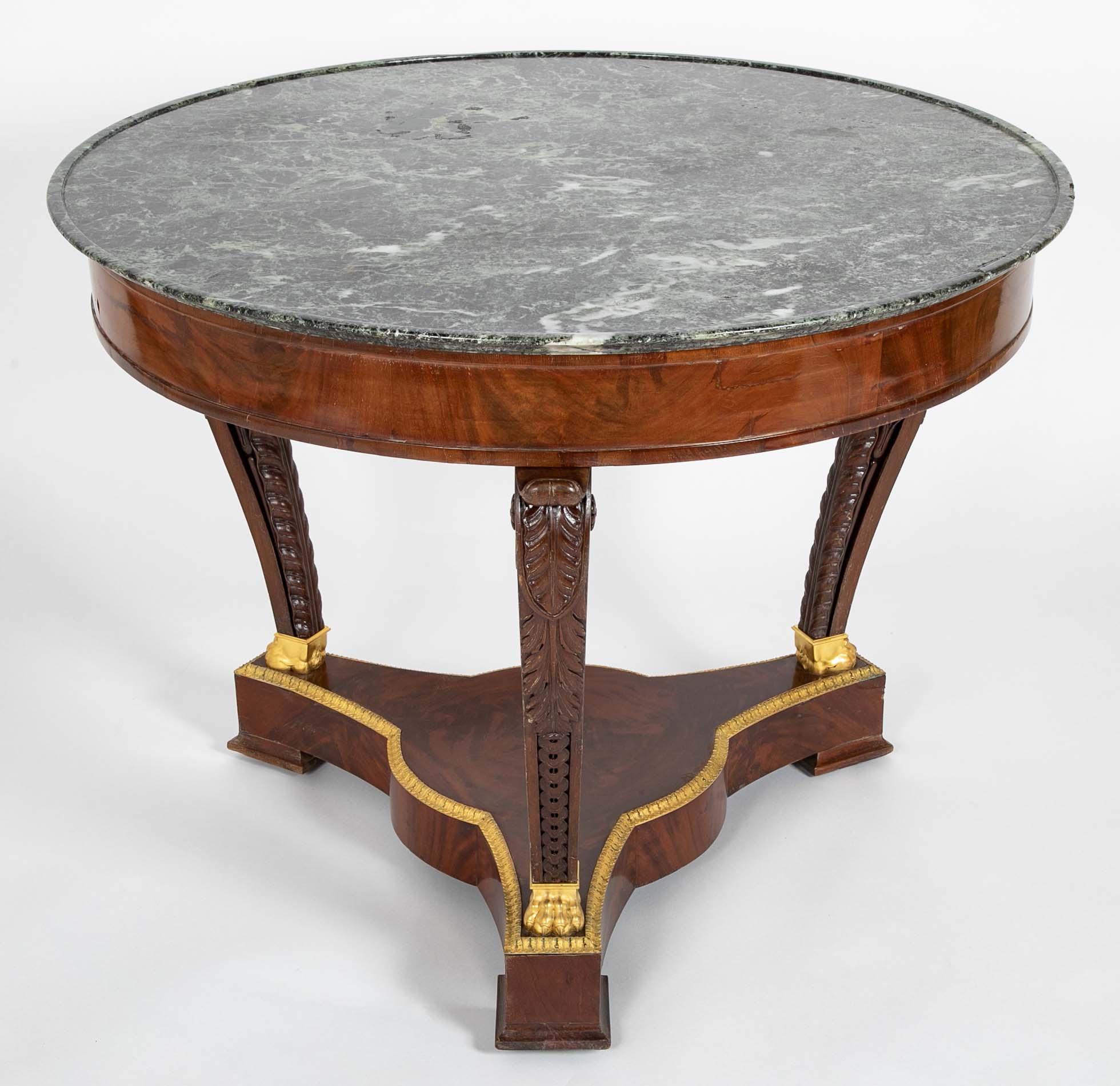 Mahogany and Sea Green Marble Top Center Table