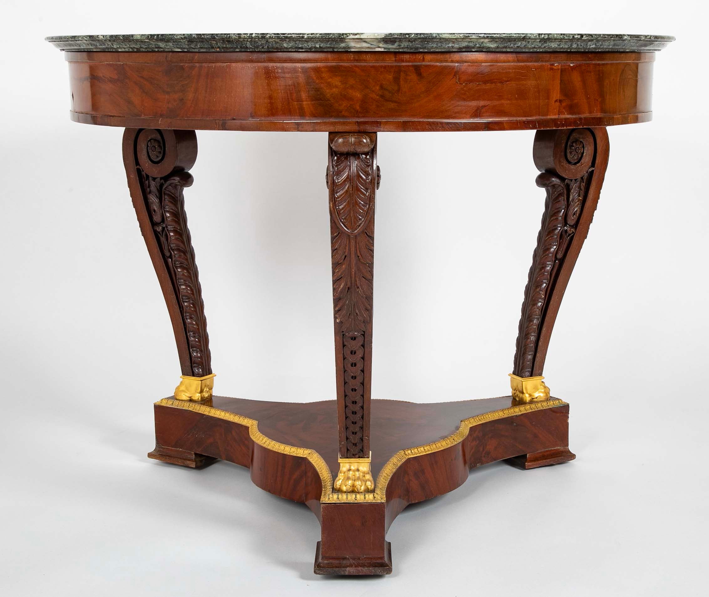 Mahogany and Sea Green Marble Top Center Table