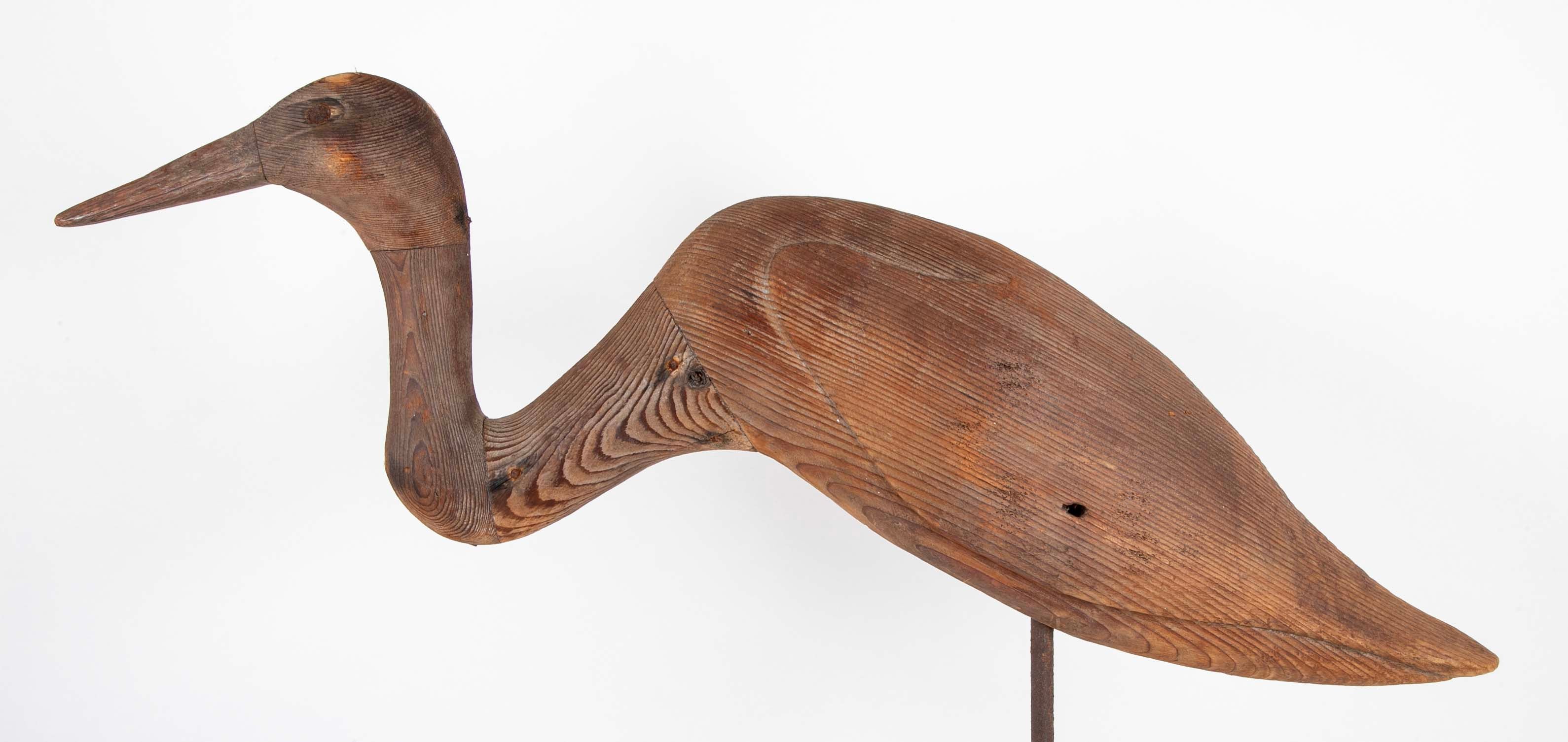 Carved and Painted Wood Heron Decoy by Thomas Langan