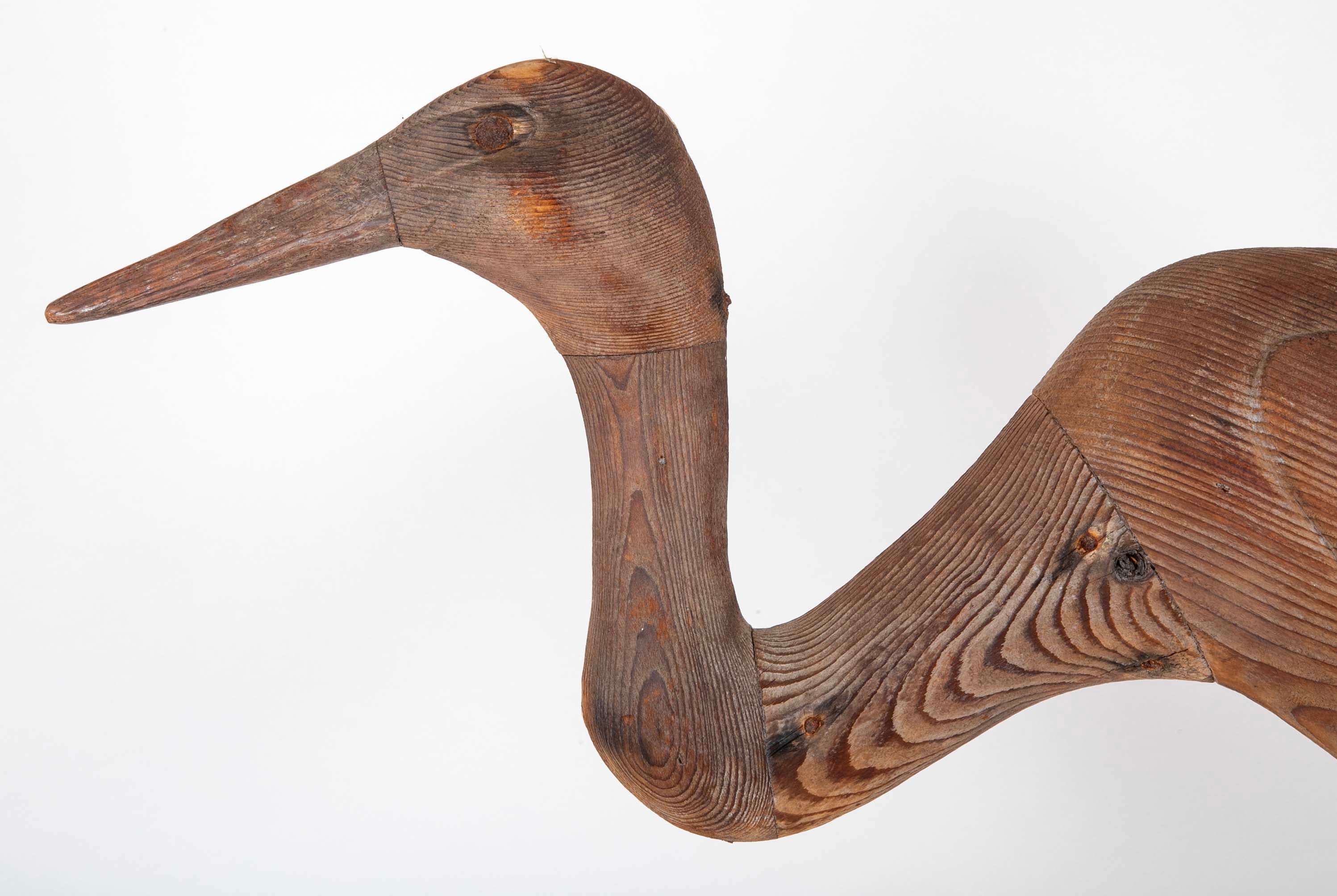 Carved and Painted Wood Heron Decoy by Thomas Langan