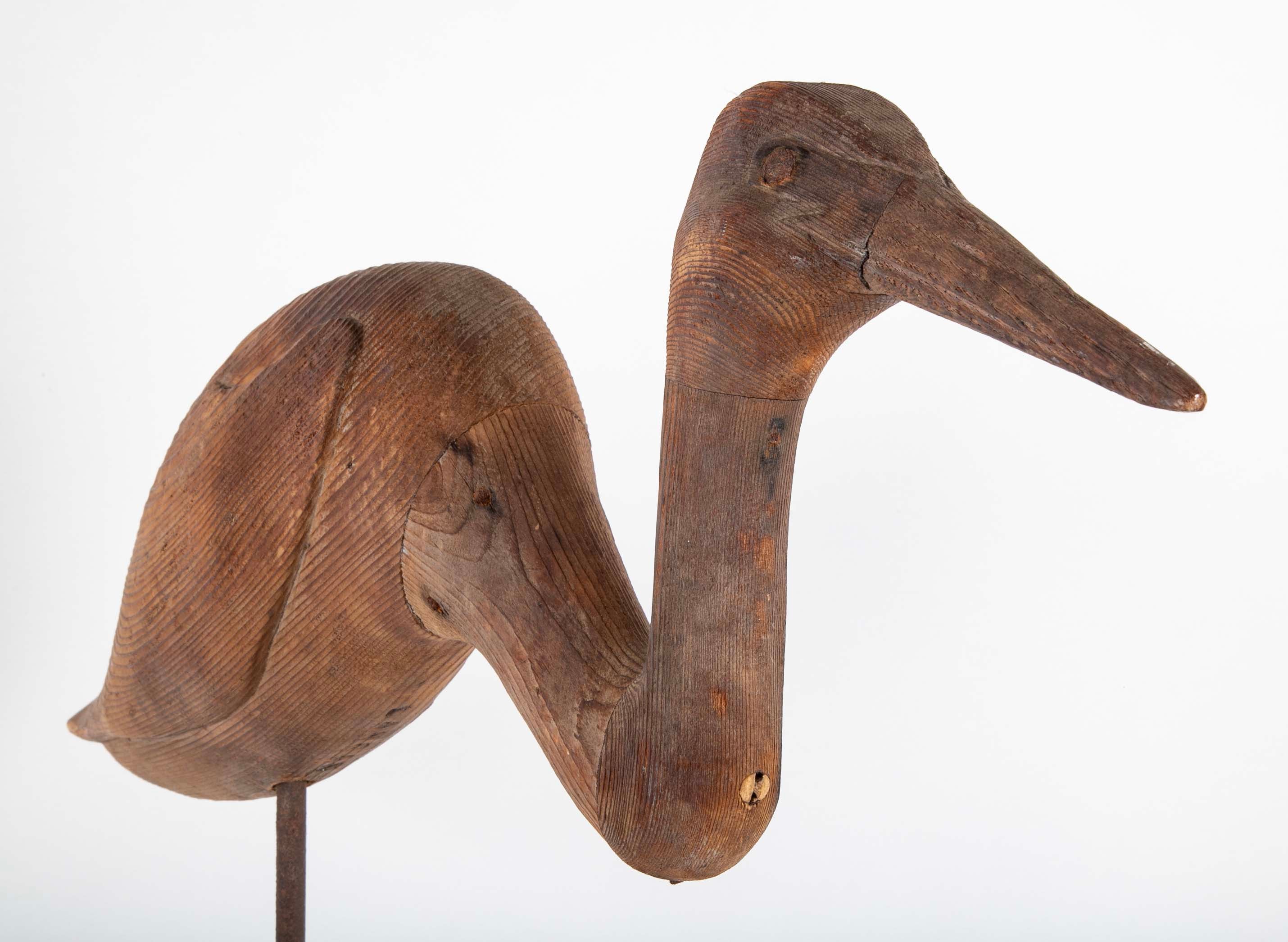 Carved and Painted Wood Heron Decoy by Thomas Langan