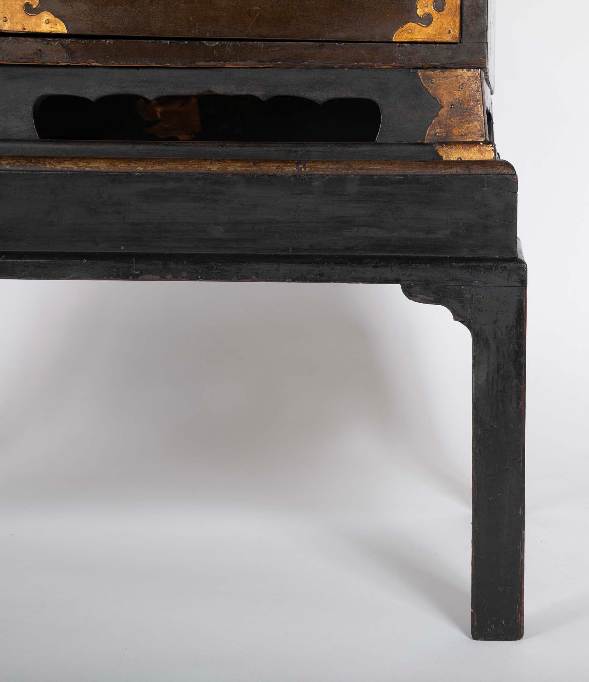 17th Century Japanese Gilt & Black Lacquer Cabinet for Export on Later Stand