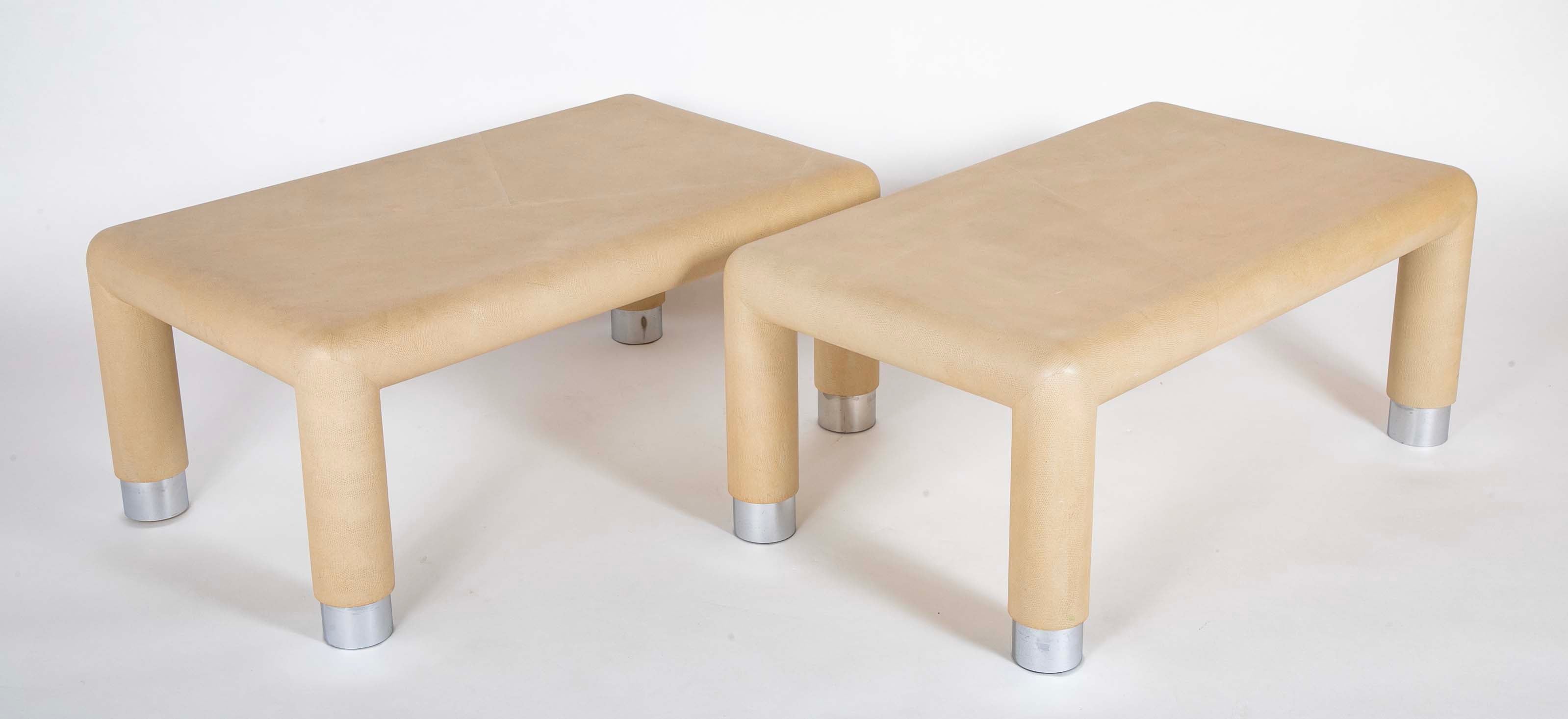 Two Karl Springer Embossed Leather Over Wood Tables - Priced Individually at $7,400 EACH