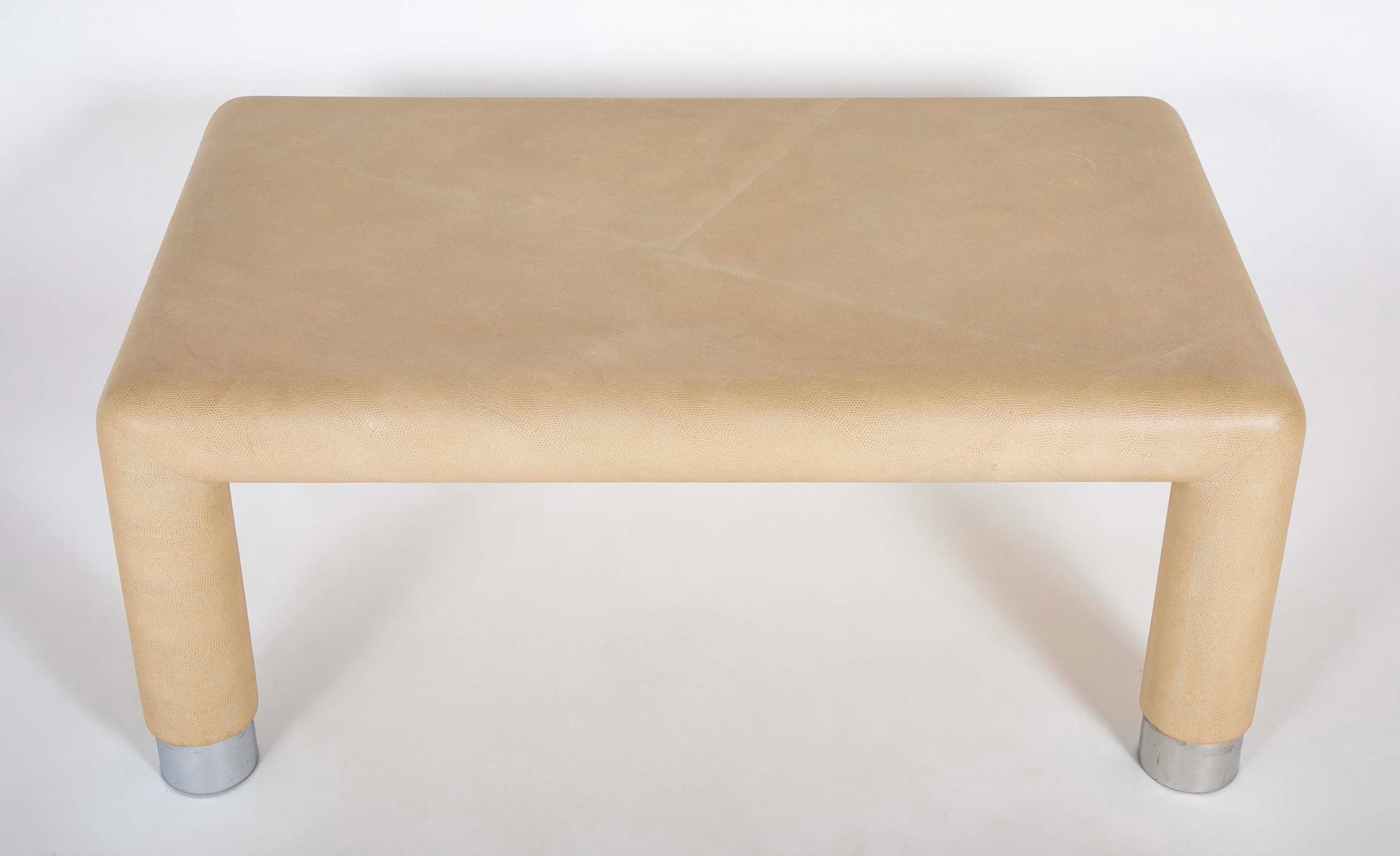 Two Karl Springer Embossed Leather Over Wood Tables - Priced Individually at $7,400 EACH