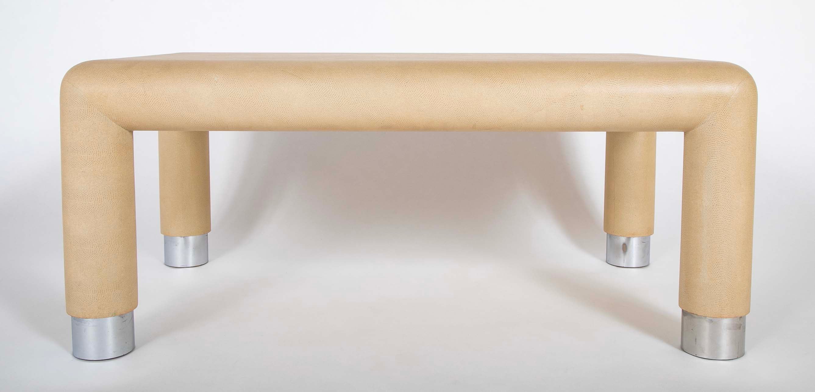 Two Karl Springer Embossed Leather Over Wood Tables - Priced Individually at $7,400 EACH