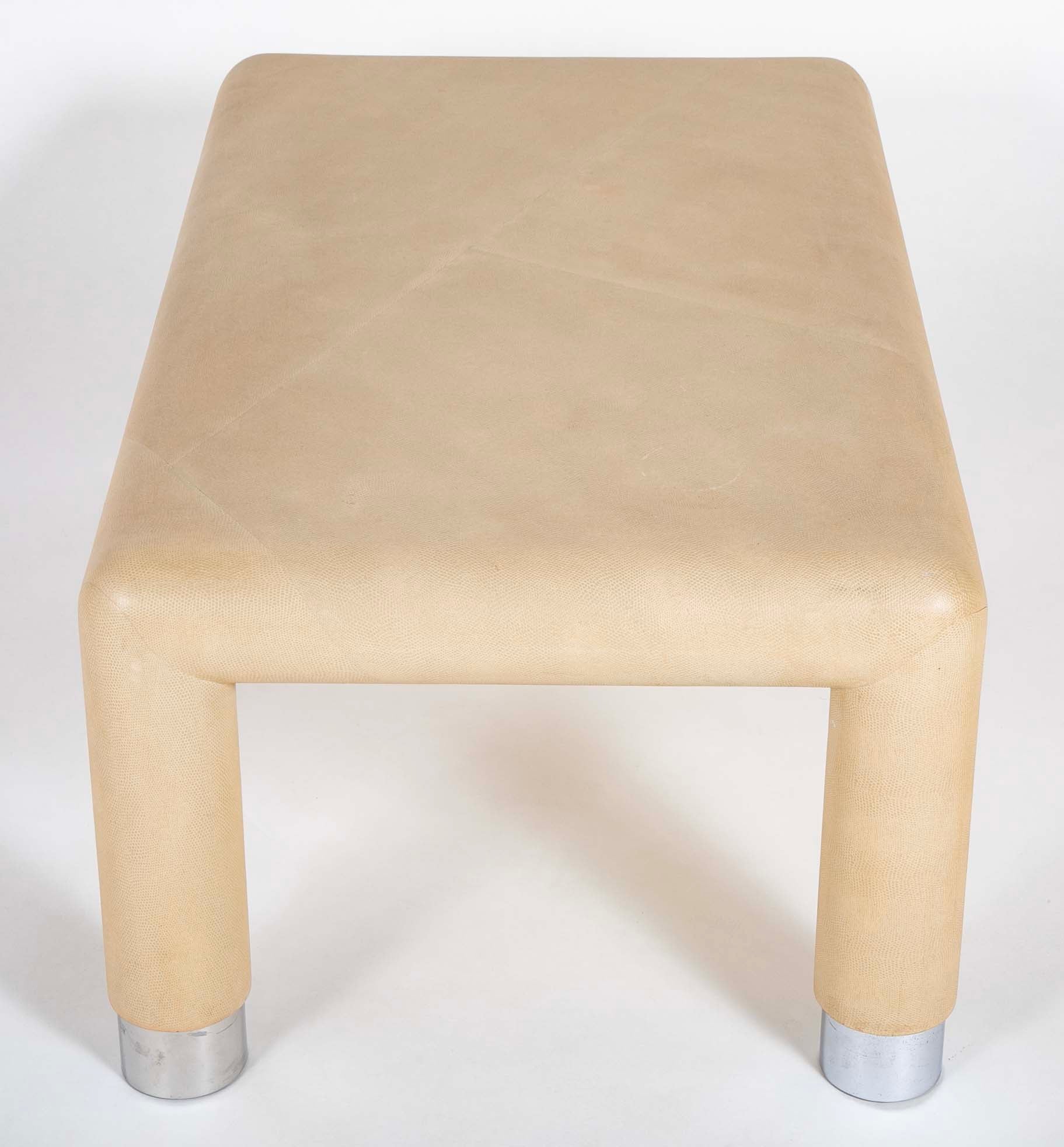 Two Karl Springer Embossed Leather Over Wood Tables - Priced Individually at $7,400 EACH