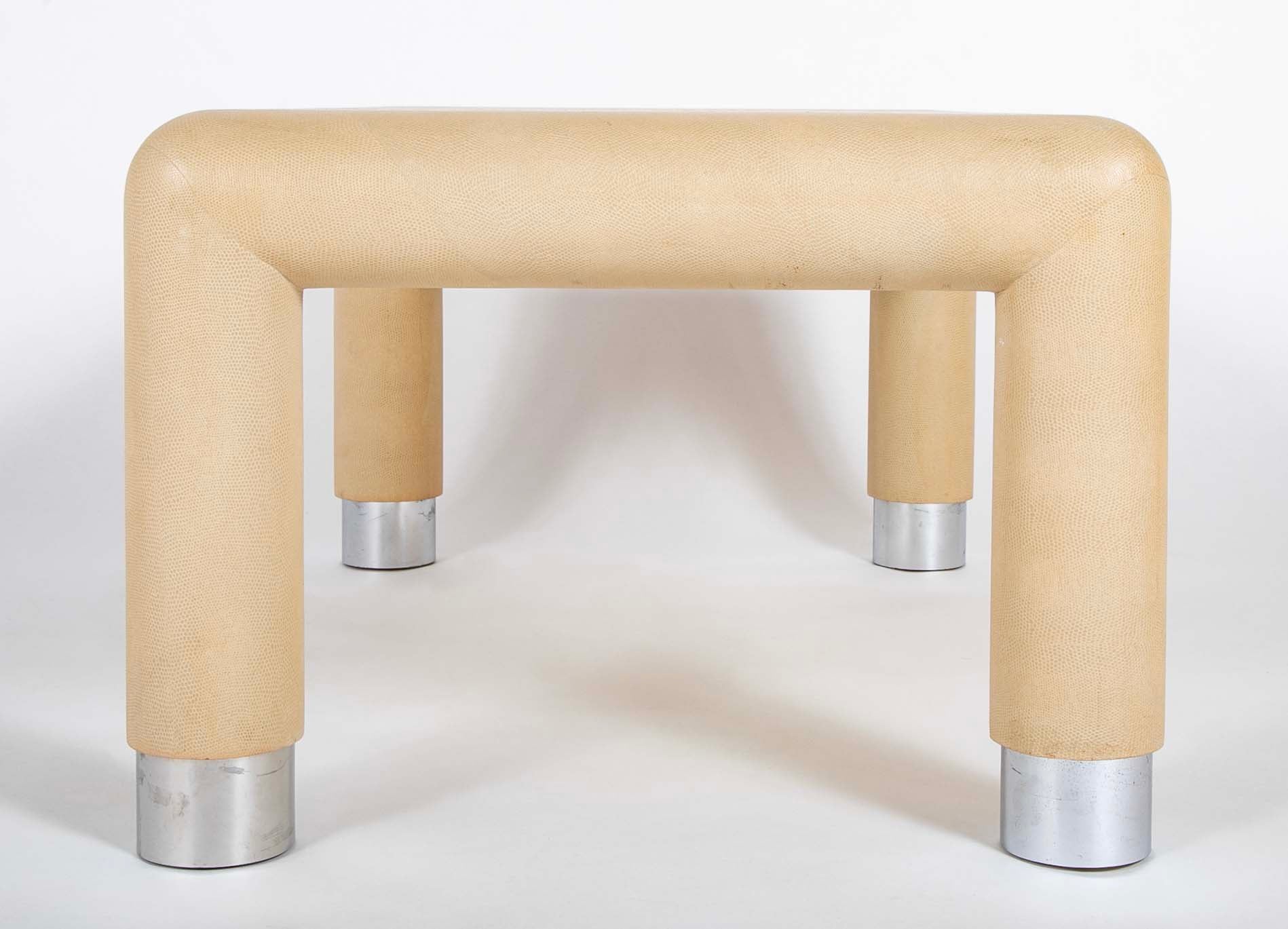 Two Karl Springer Embossed Leather Over Wood Tables - Priced Individually at $7,400 EACH