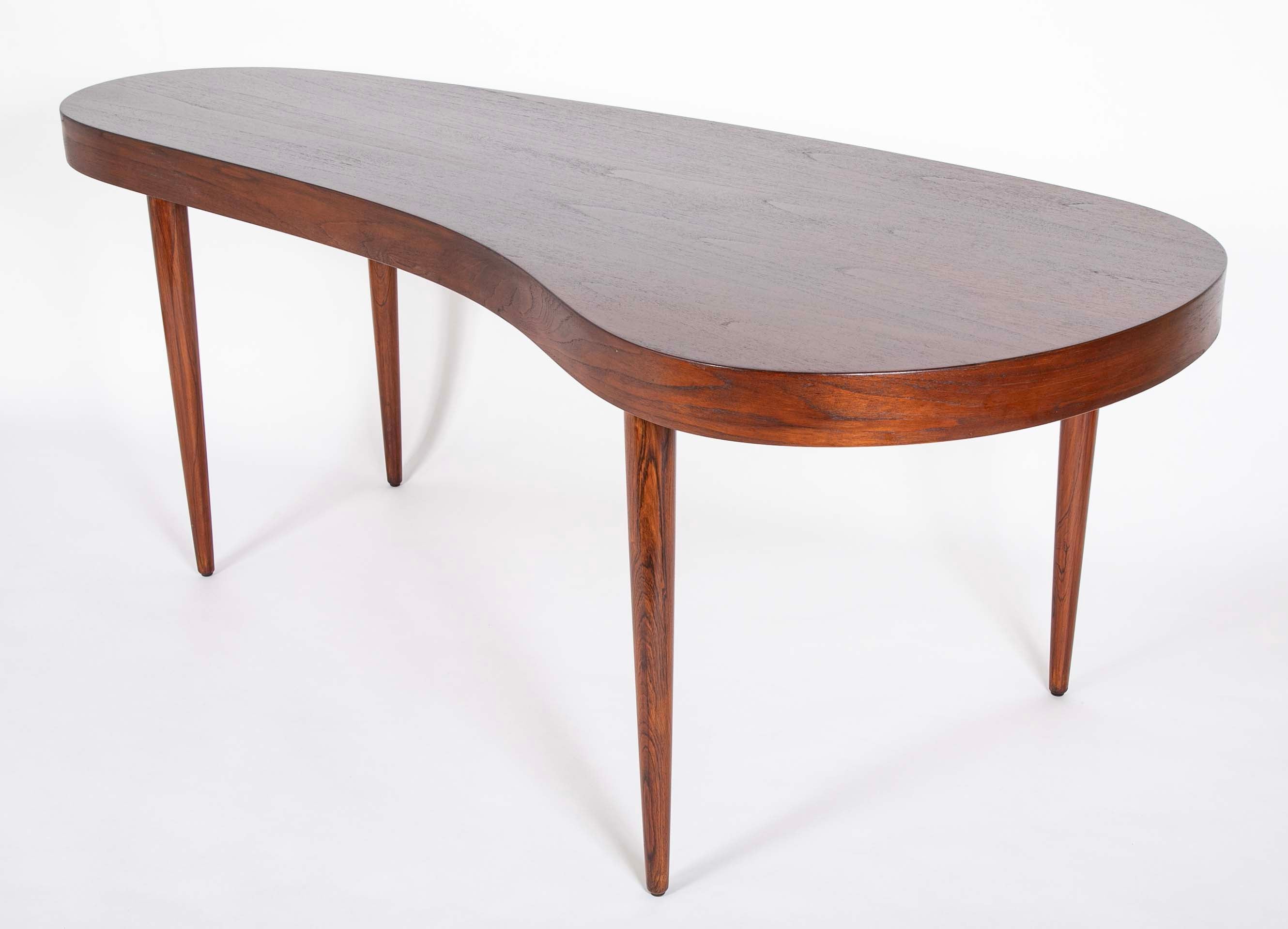 Mid 20th Century Danish Kidney Form Teak Desk