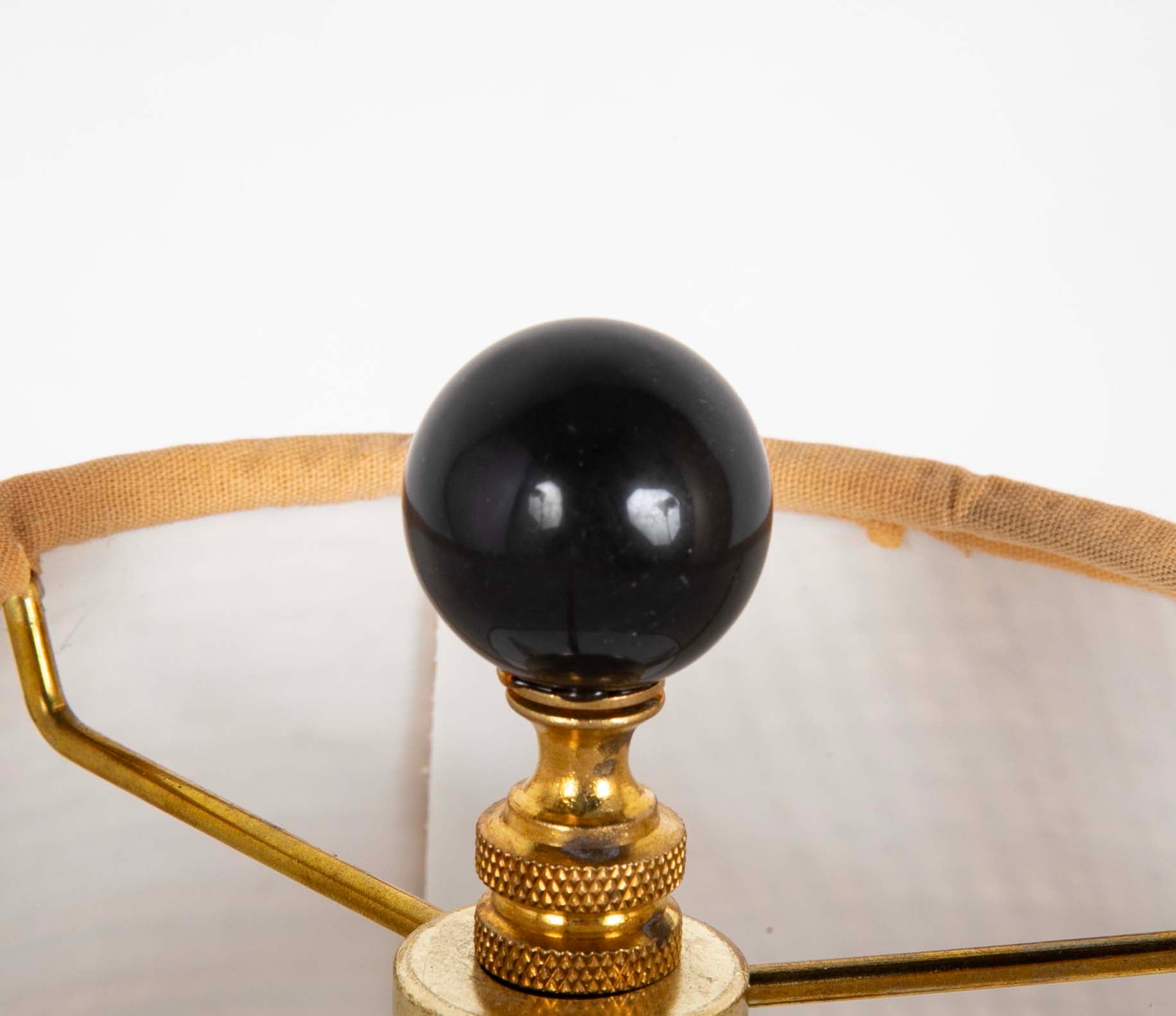 Varnished Brass and Leather Table Lamp Attributed to Jacques Adnet