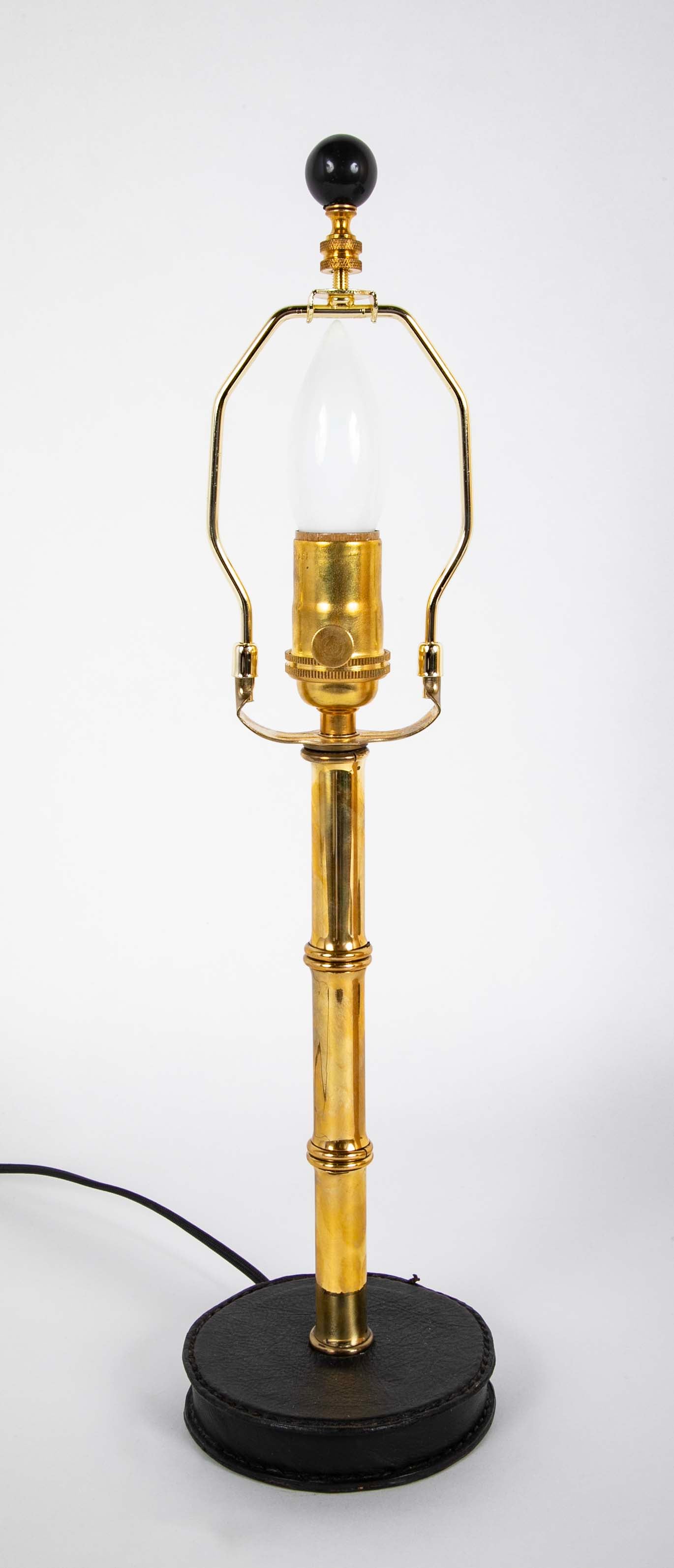 Varnished Brass and Leather Table Lamp Attributed to Jacques Adnet