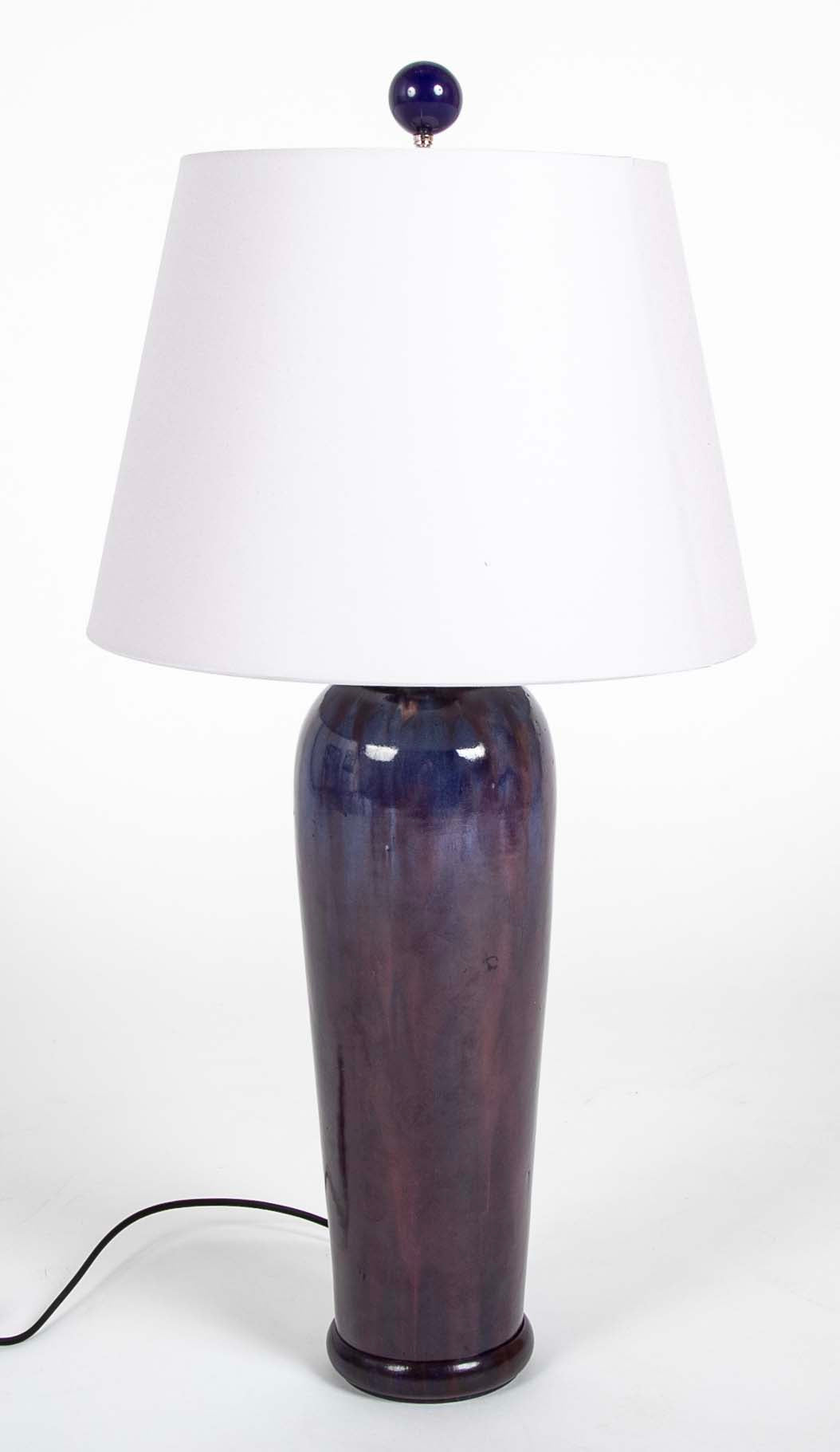 Pair of Chinese Blue Flambe Fulper Vases now Lamps