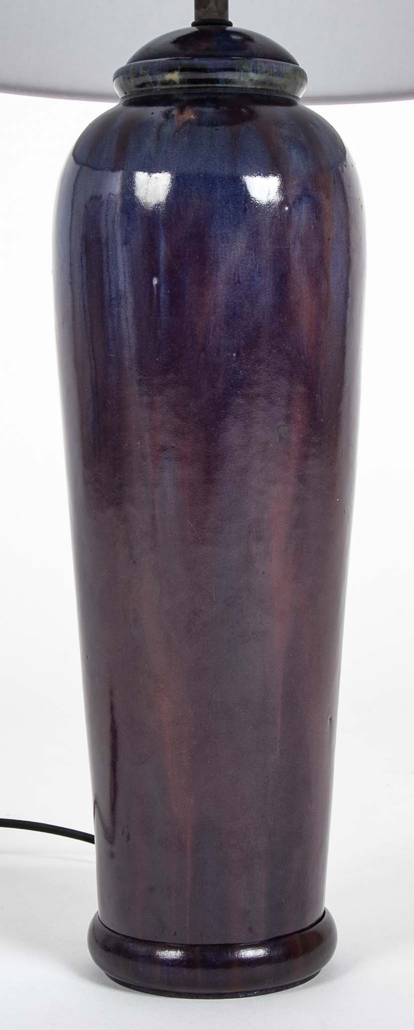 Pair of Chinese Blue Flambe Fulper Vases now Lamps