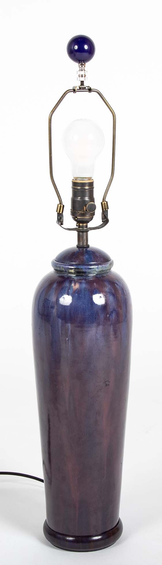 Pair of Chinese Blue Flambe Fulper Vases now Lamps