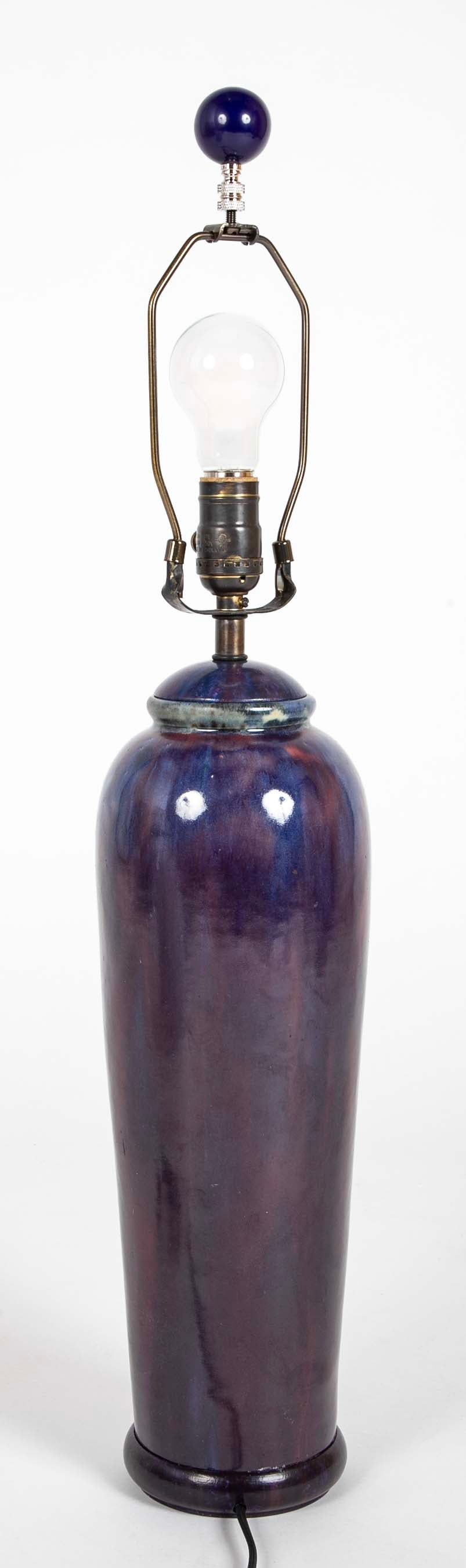 Pair of Chinese Blue Flambe Fulper Vases now Lamps