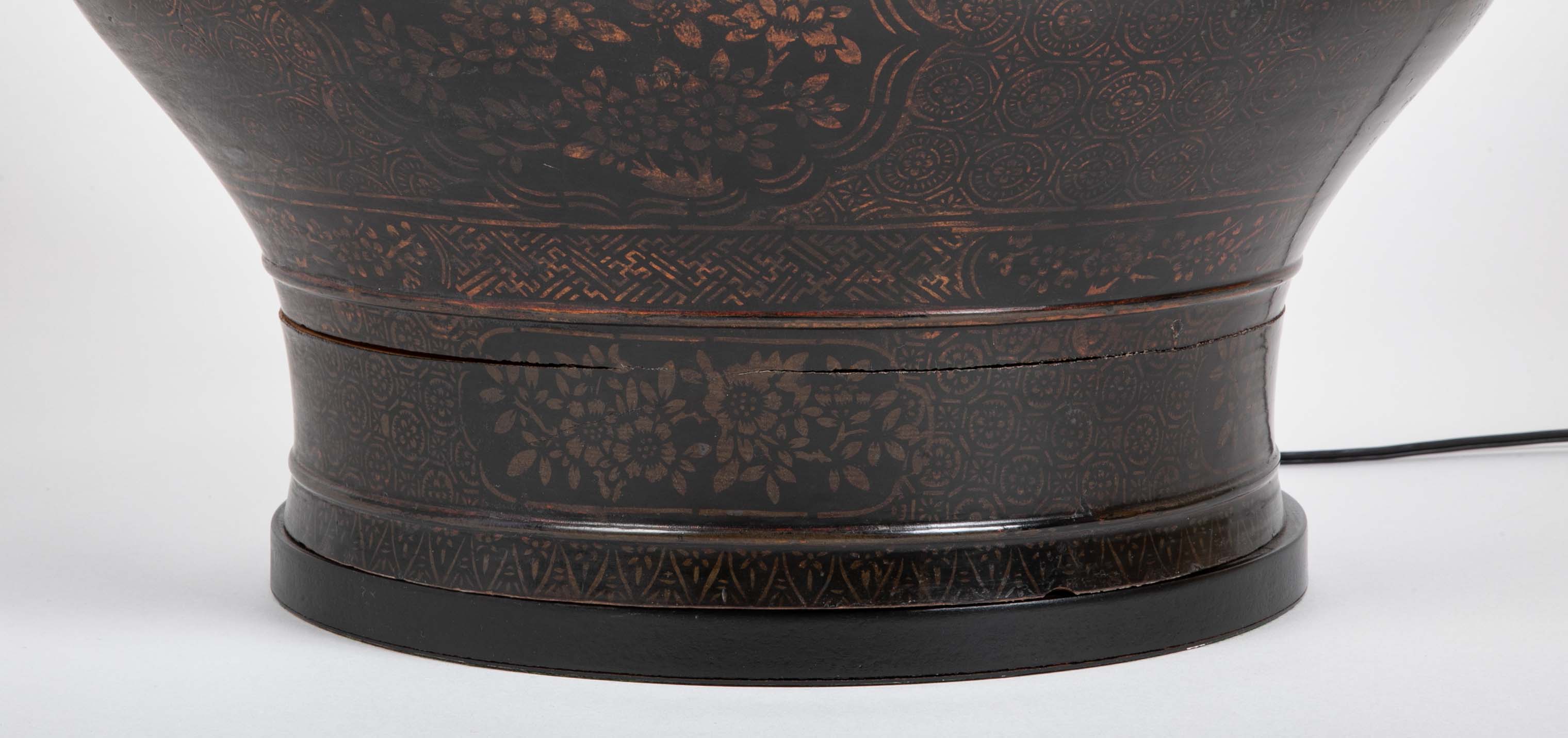 Large Chinese Round Lacquered Container as Lamp