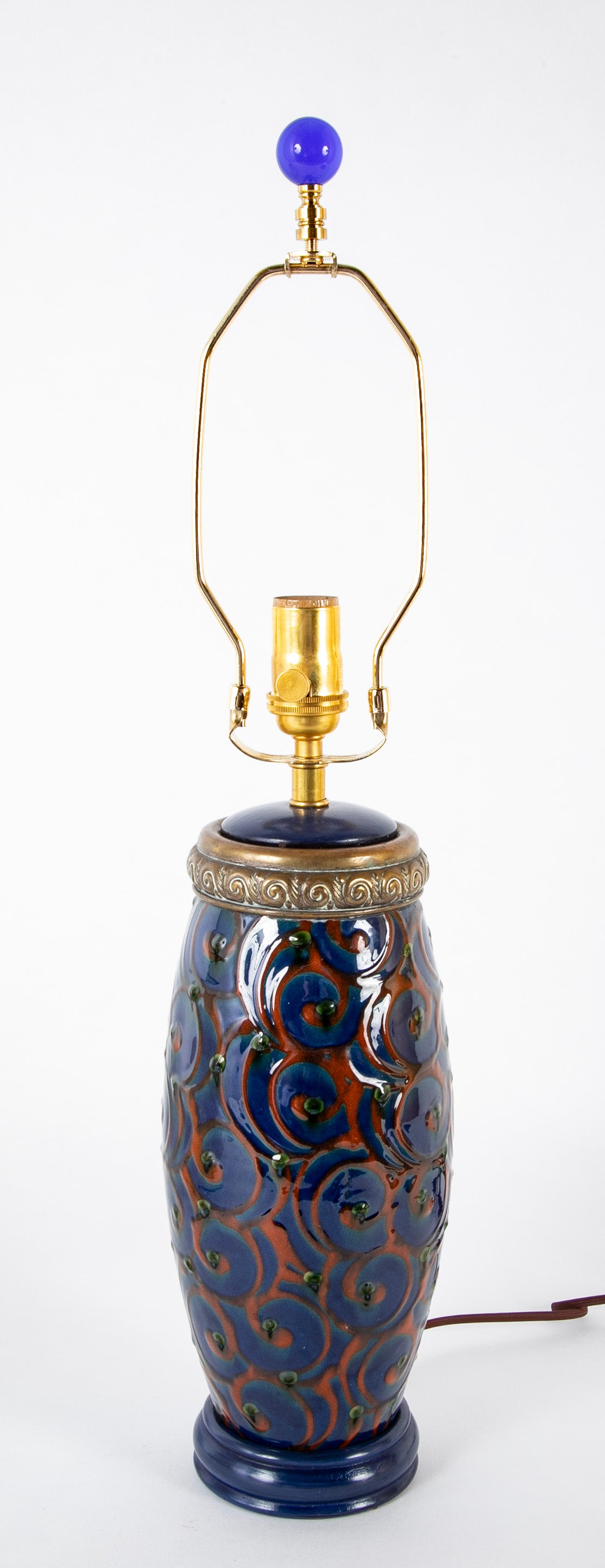A Kahler Earthenware Vase Now a Lamp with Brass Mounting