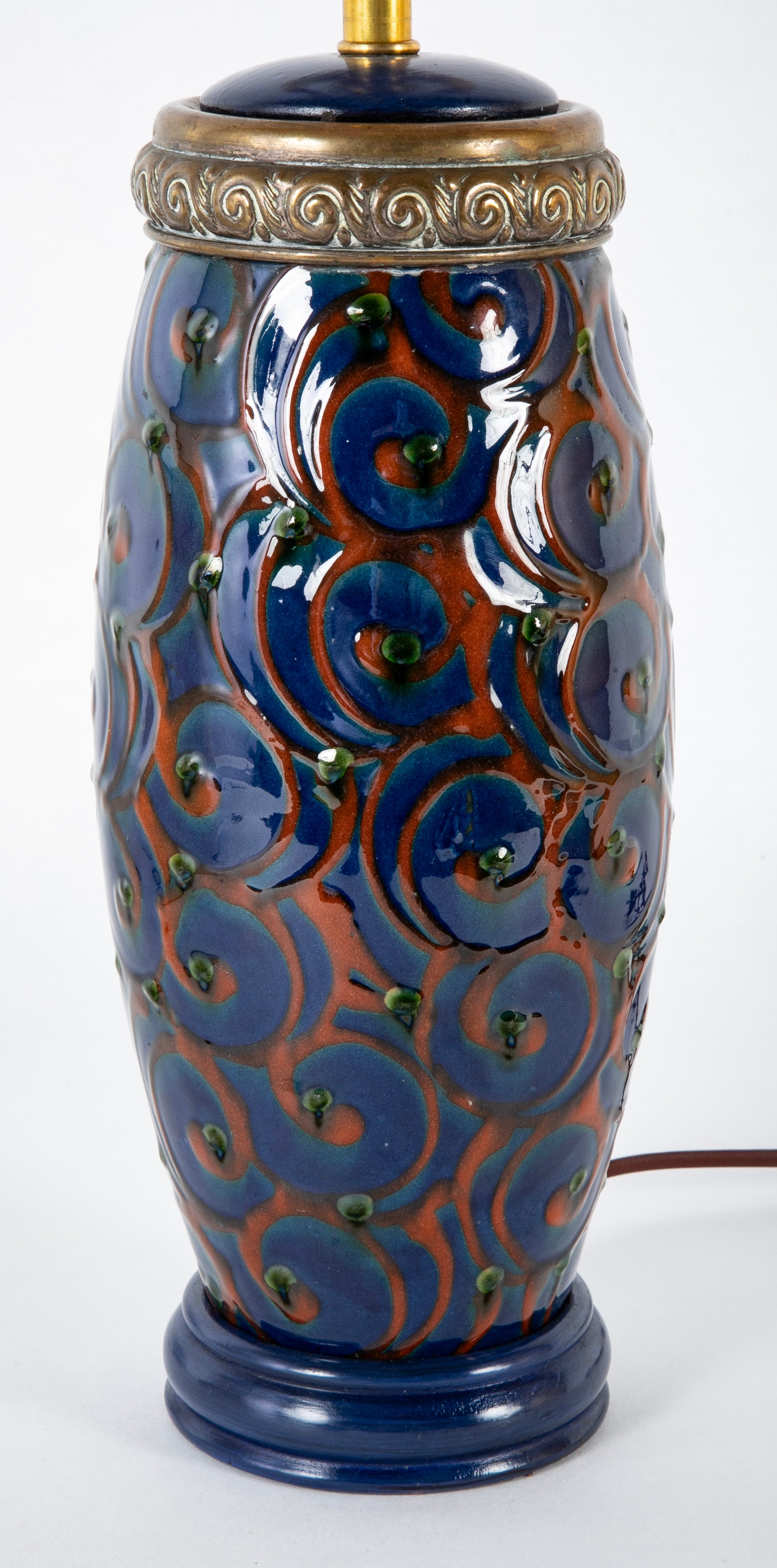 A Kahler Earthenware Vase Now a Lamp with Brass Mounting