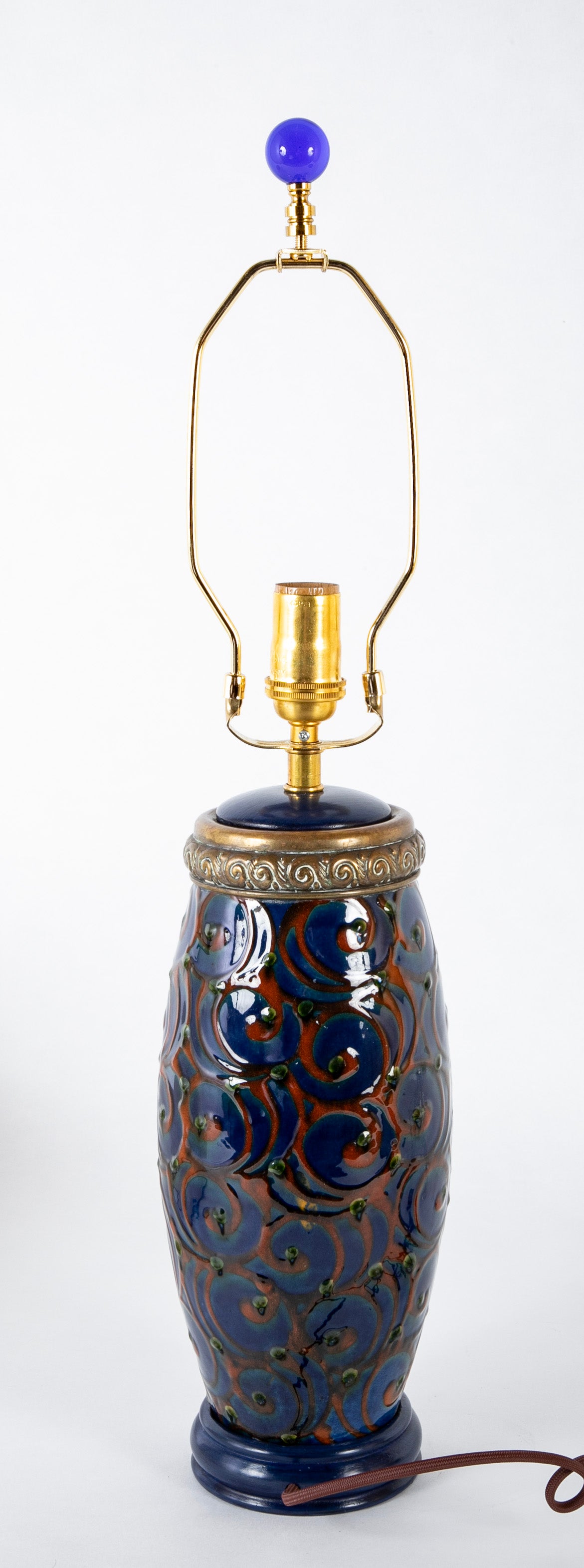 A Kahler Earthenware Vase Now a Lamp with Brass Mounting