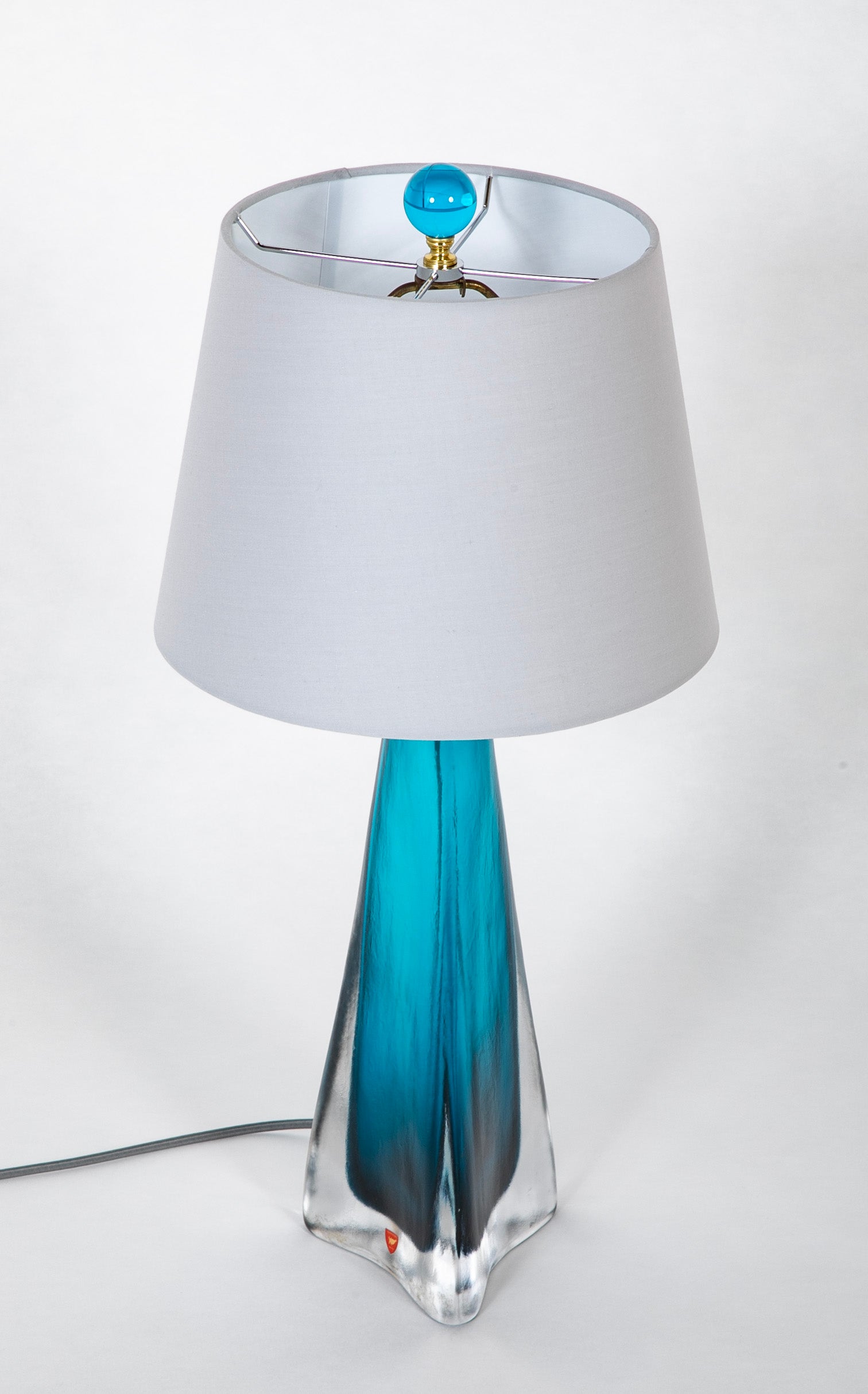 Carl Fagerlund for Orrefors 3 Sided Clear Glass with Blue Underlay Table Lamp