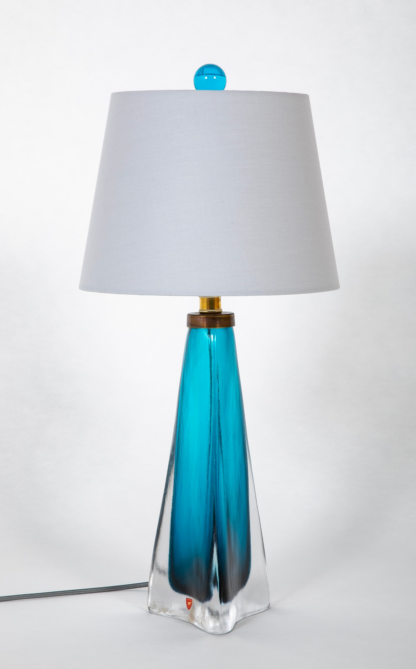 Carl Fagerlund for Orrefors 3 Sided Clear Glass with Blue Underlay Table Lamp