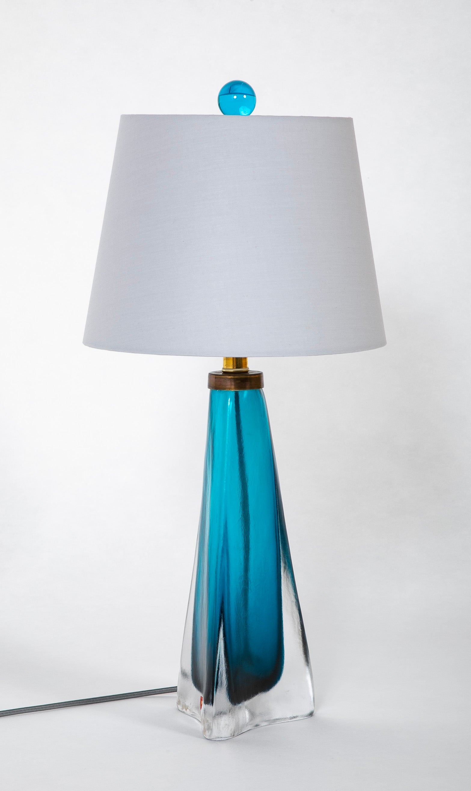Carl Fagerlund for Orrefors 3 Sided Clear Glass with Blue Underlay Table Lamp