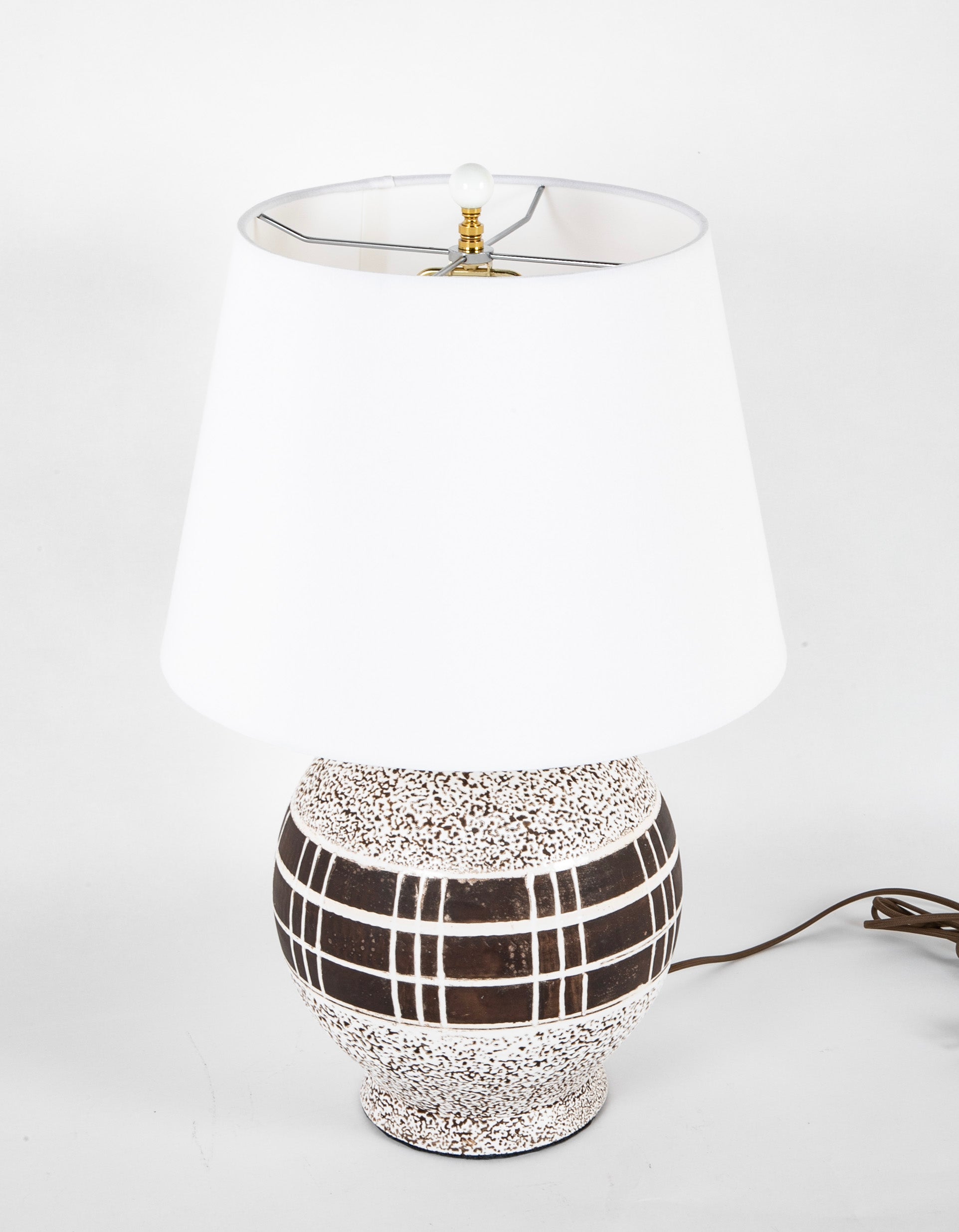Ceramic Lamp with White Glaze Over Brown in the Style of Jean Besnard