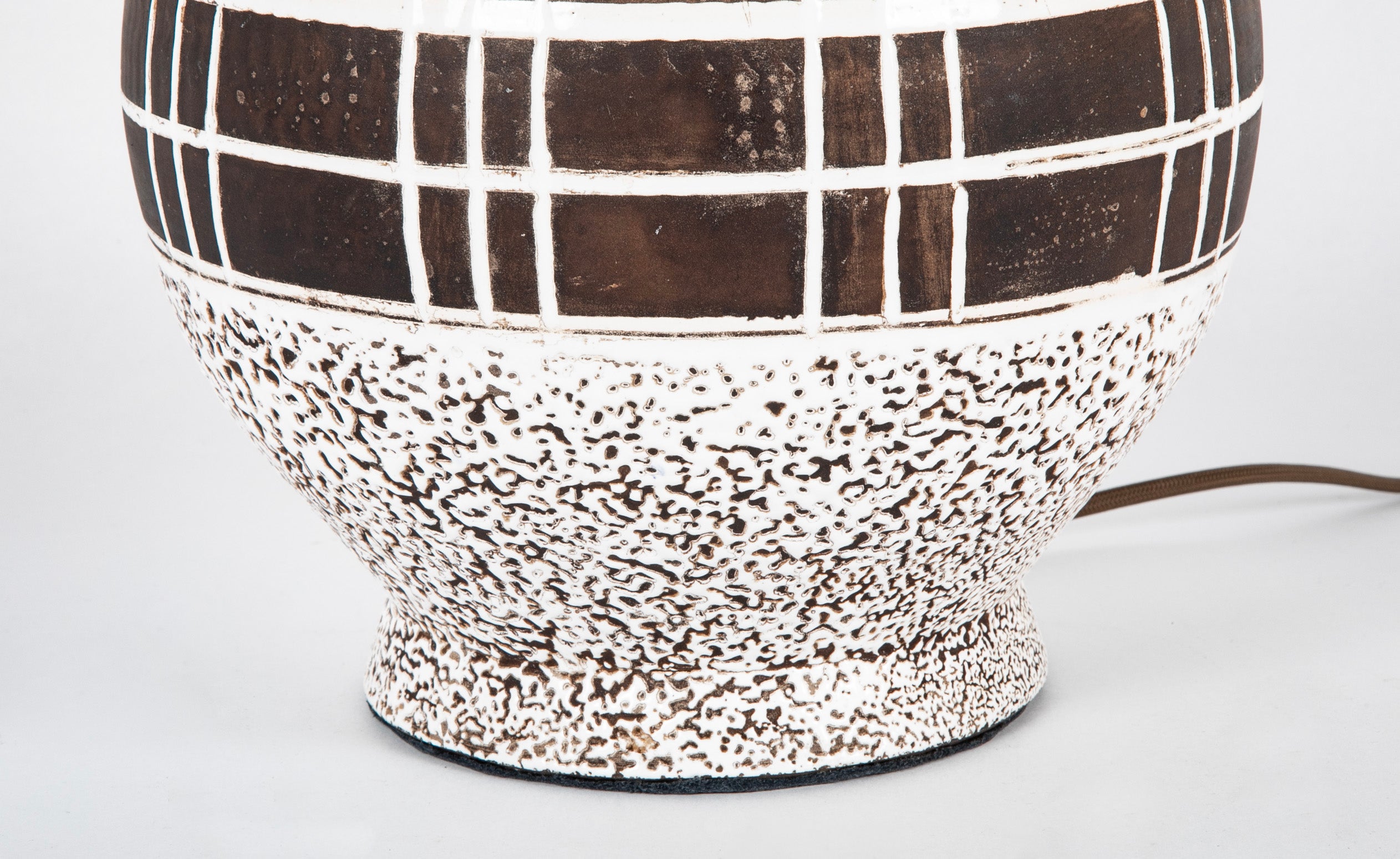 Ceramic Lamp with White Glaze Over Brown in the Style of Jean Besnard