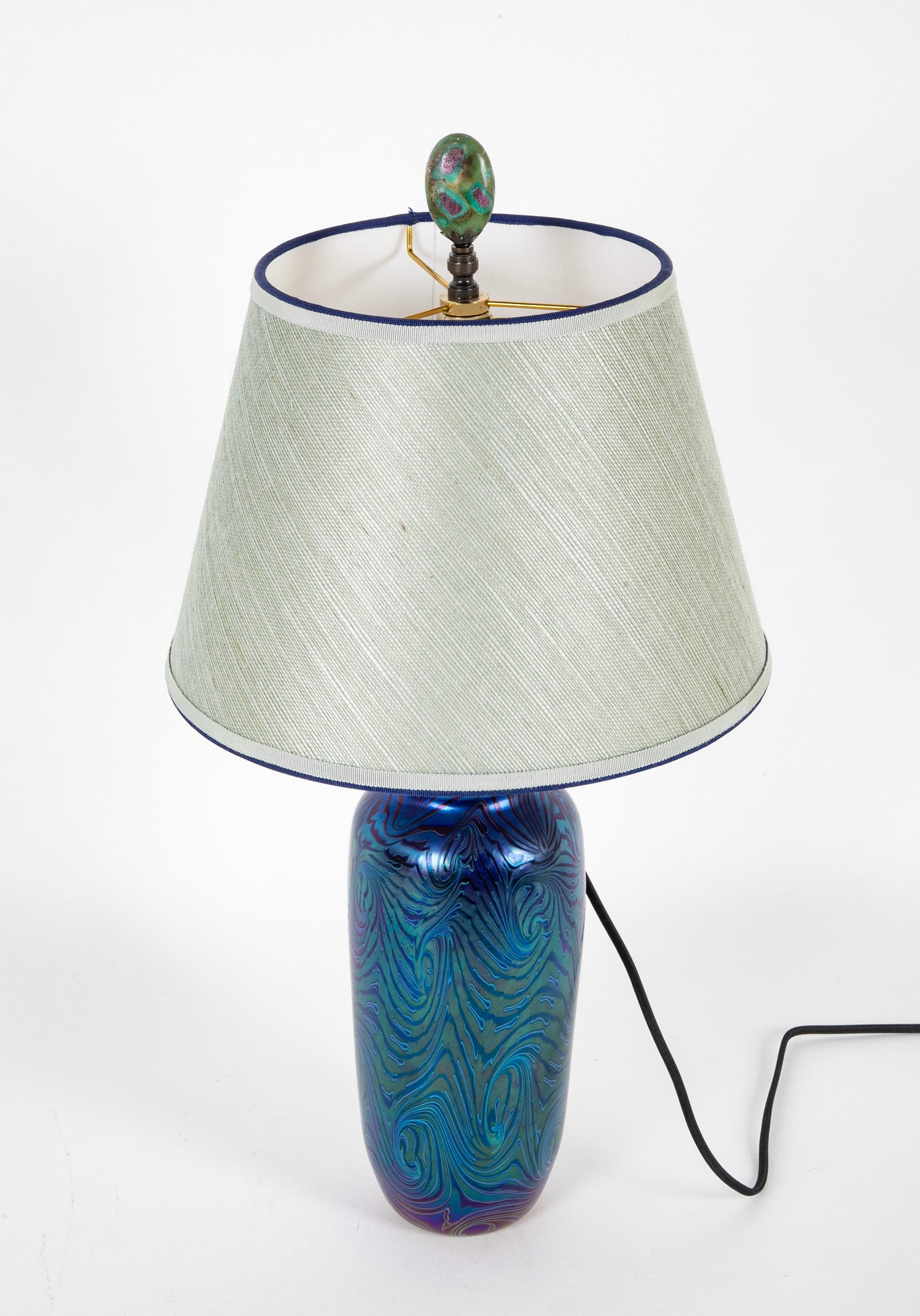 Blue Feathered Glass Vase Now a Lamp