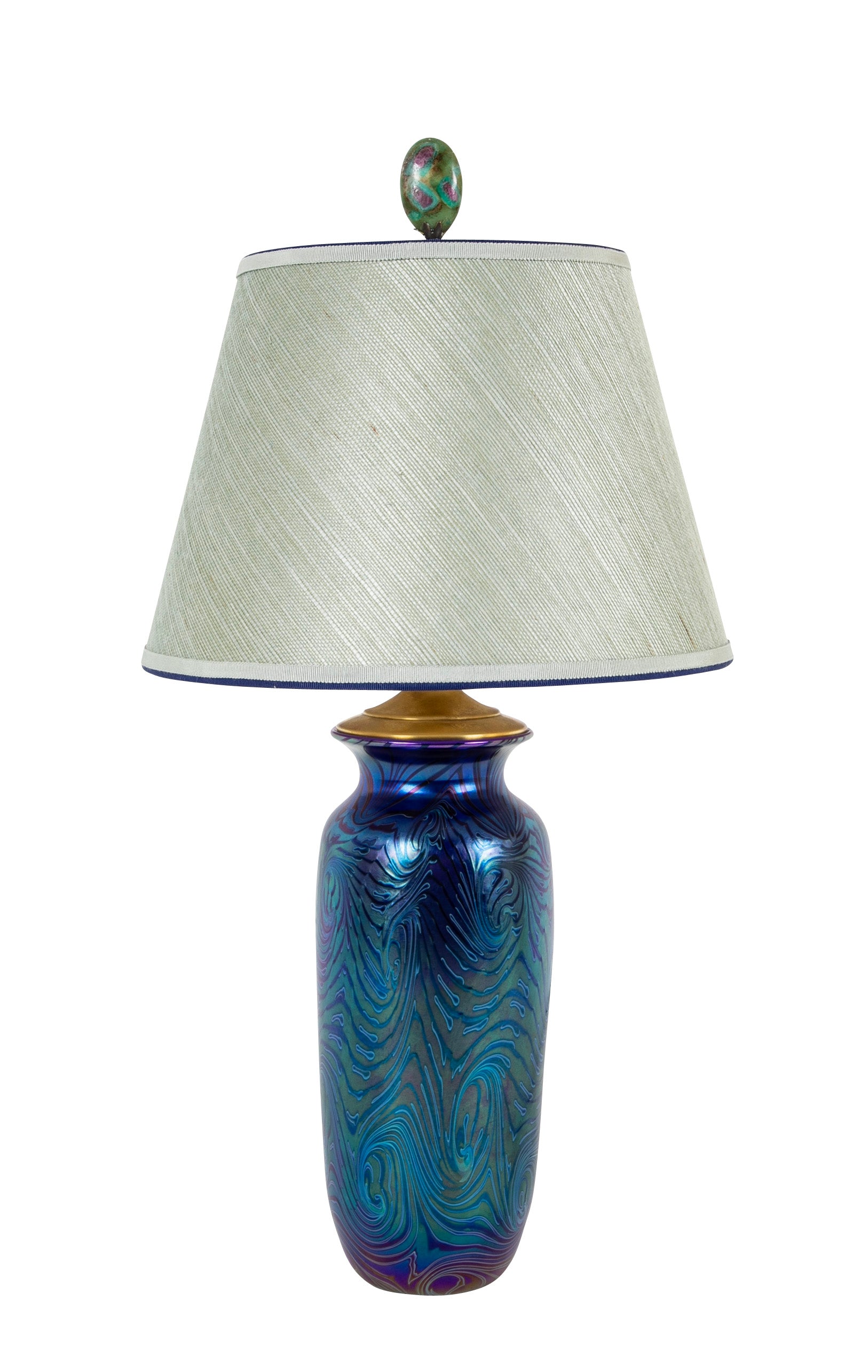 Blue Feathered Glass Vase Now a Lamp