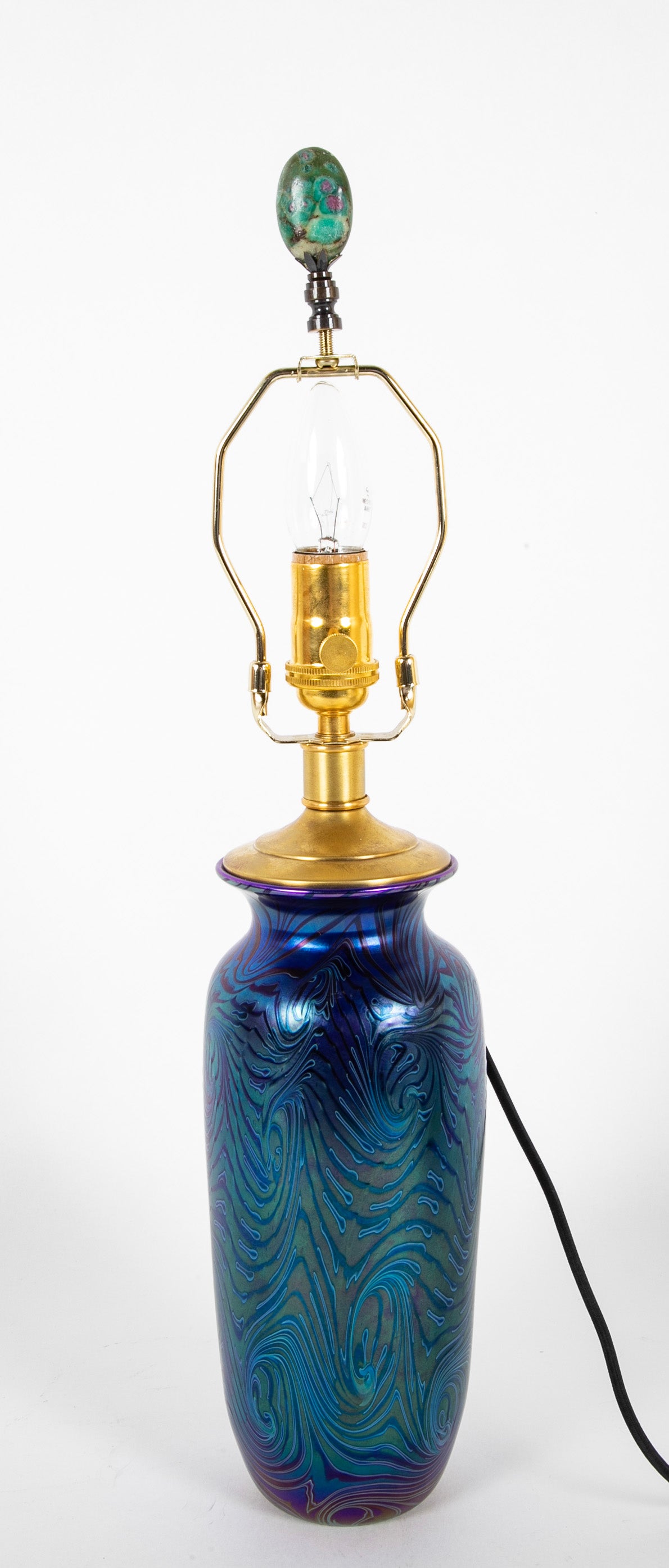 Blue Feathered Glass Vase Now a Lamp