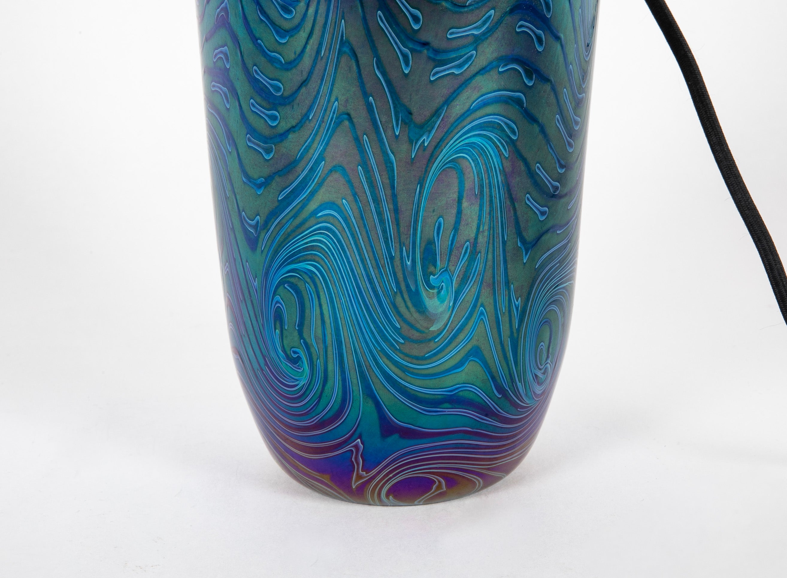 Blue Feathered Glass Vase Now a Lamp