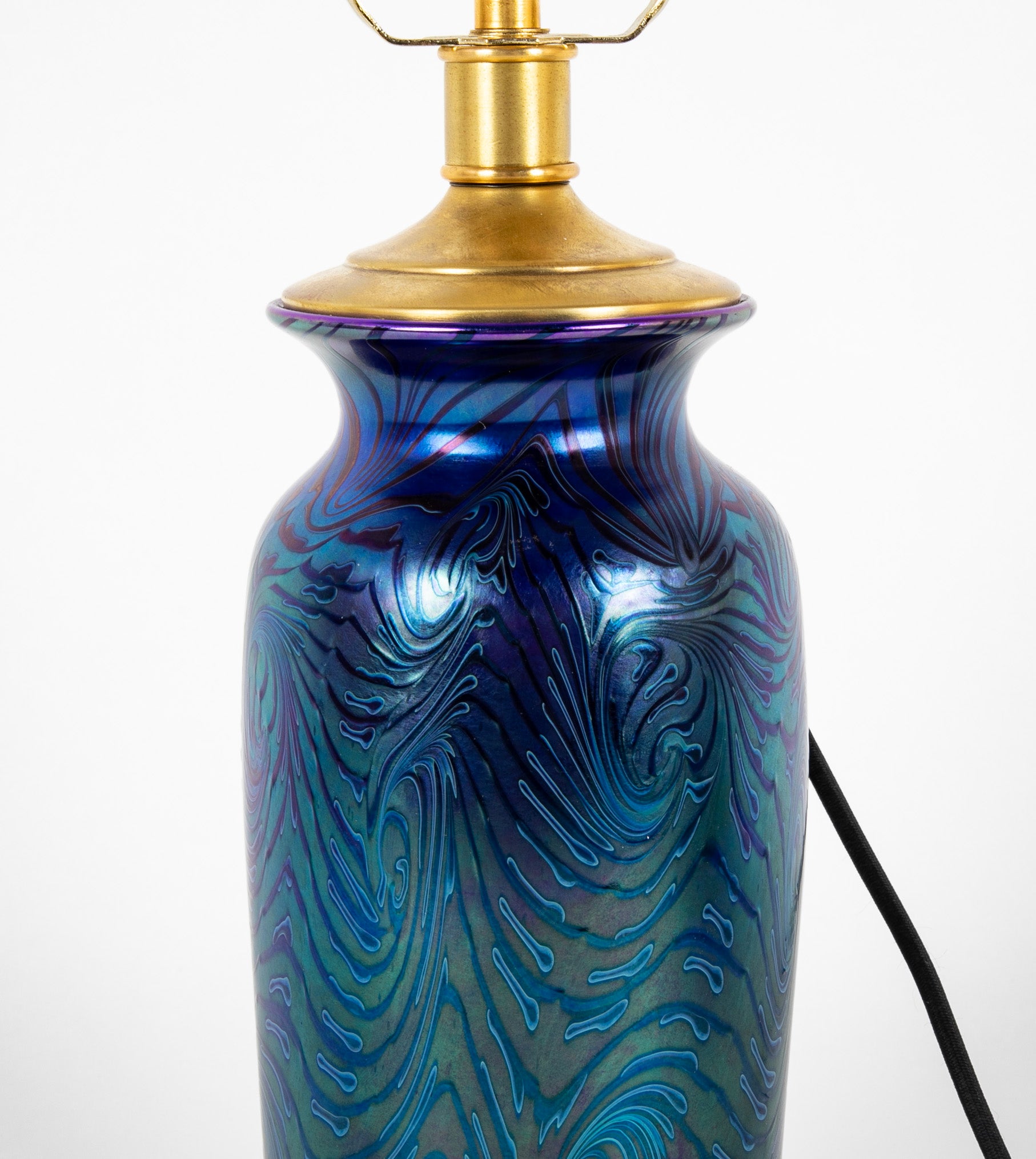 Blue Feathered Glass Vase Now a Lamp