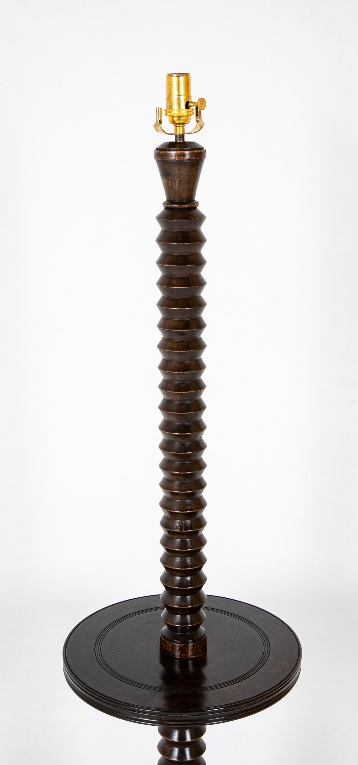 Charles Dudouyt Turned Wood Pedestal Floor Lamp with Shelf