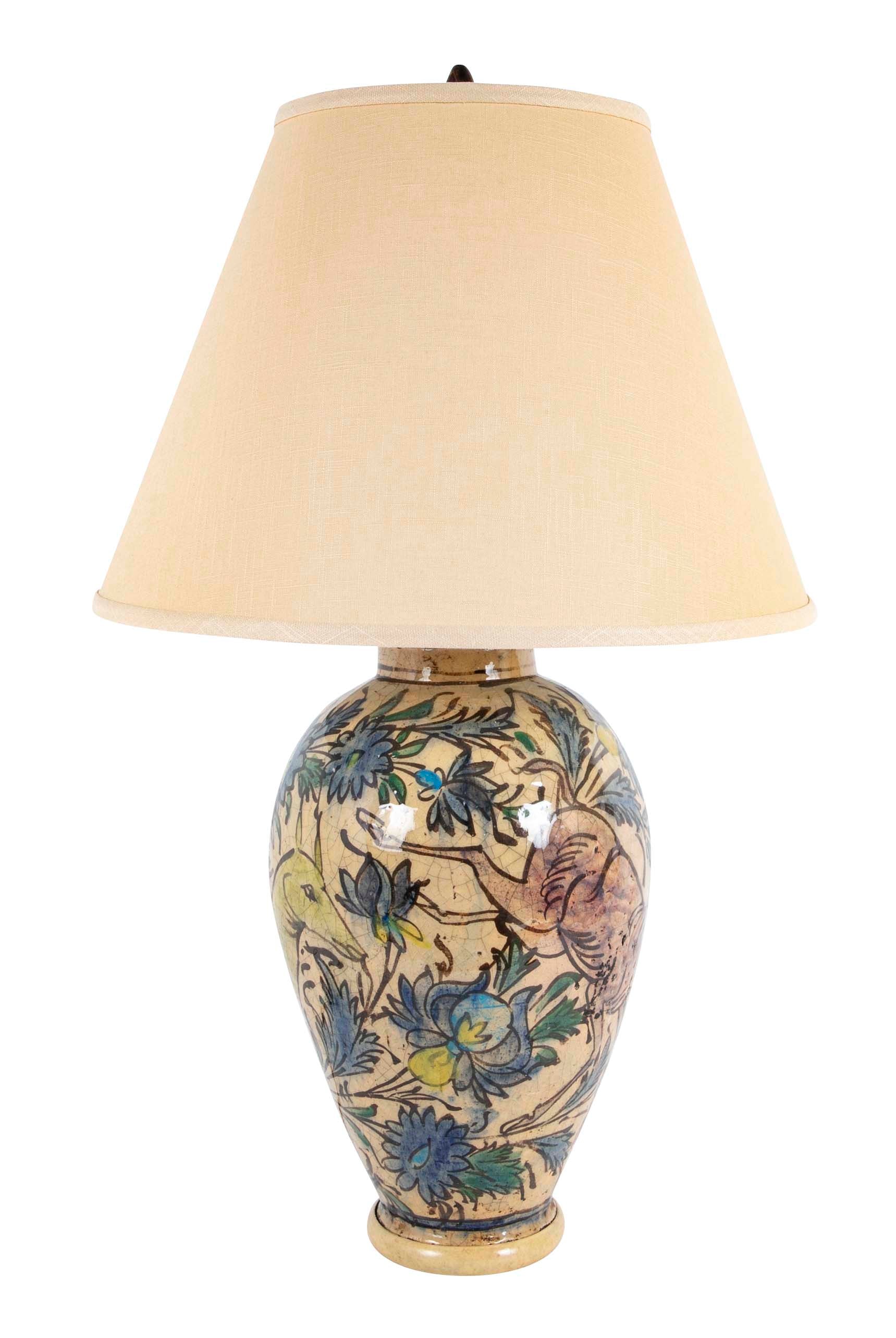 Large Persian Multi-Color Qajar Ceramic Vessel now a Lamp