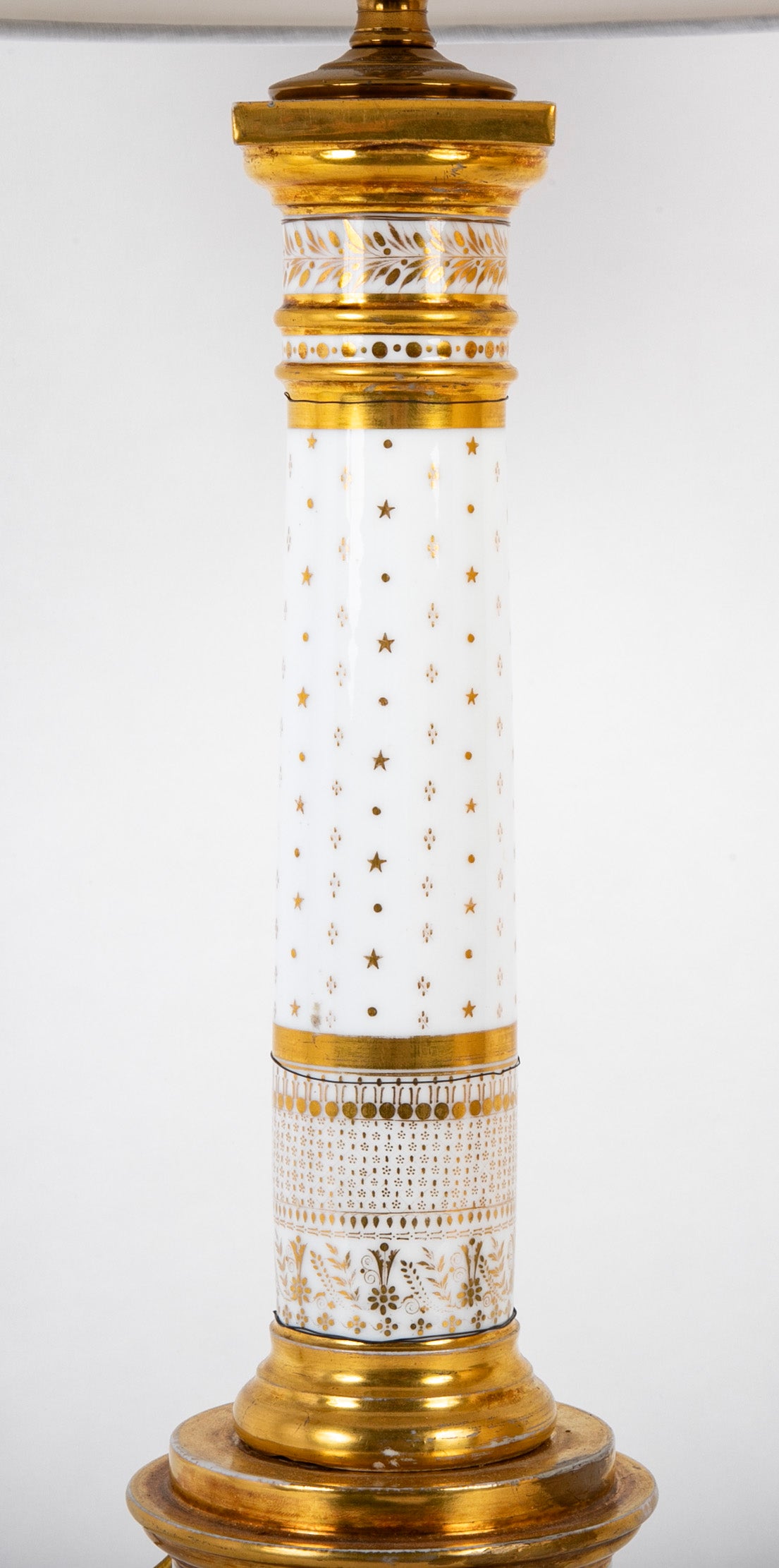 Pair of French Gilt on White Paris Porcelain Columnar Lamps