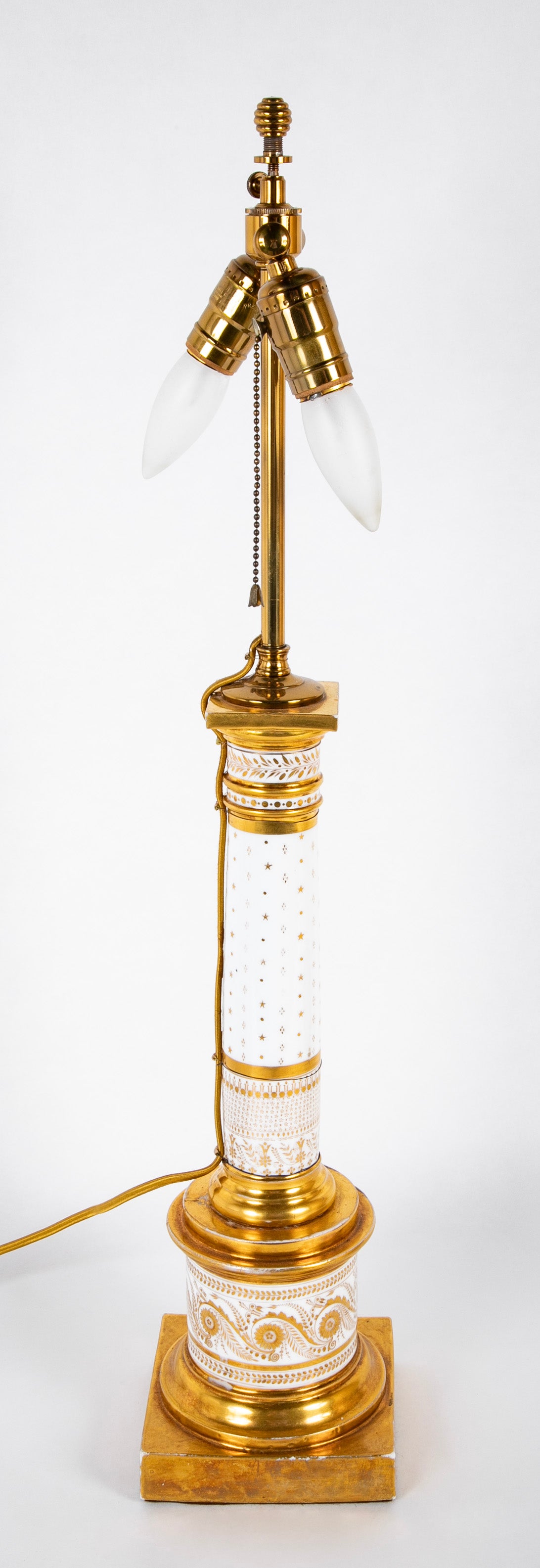 Pair of French Gilt on White Paris Porcelain Columnar Lamps