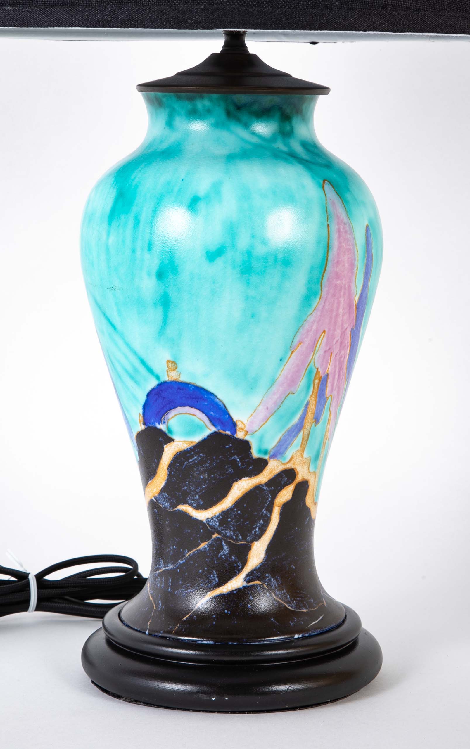 Clarice Cliff ( UK. 1899 – 1972 ) Bizarre Pottery “Inspiration Caprice” Baluster Form Vase as a Lamp