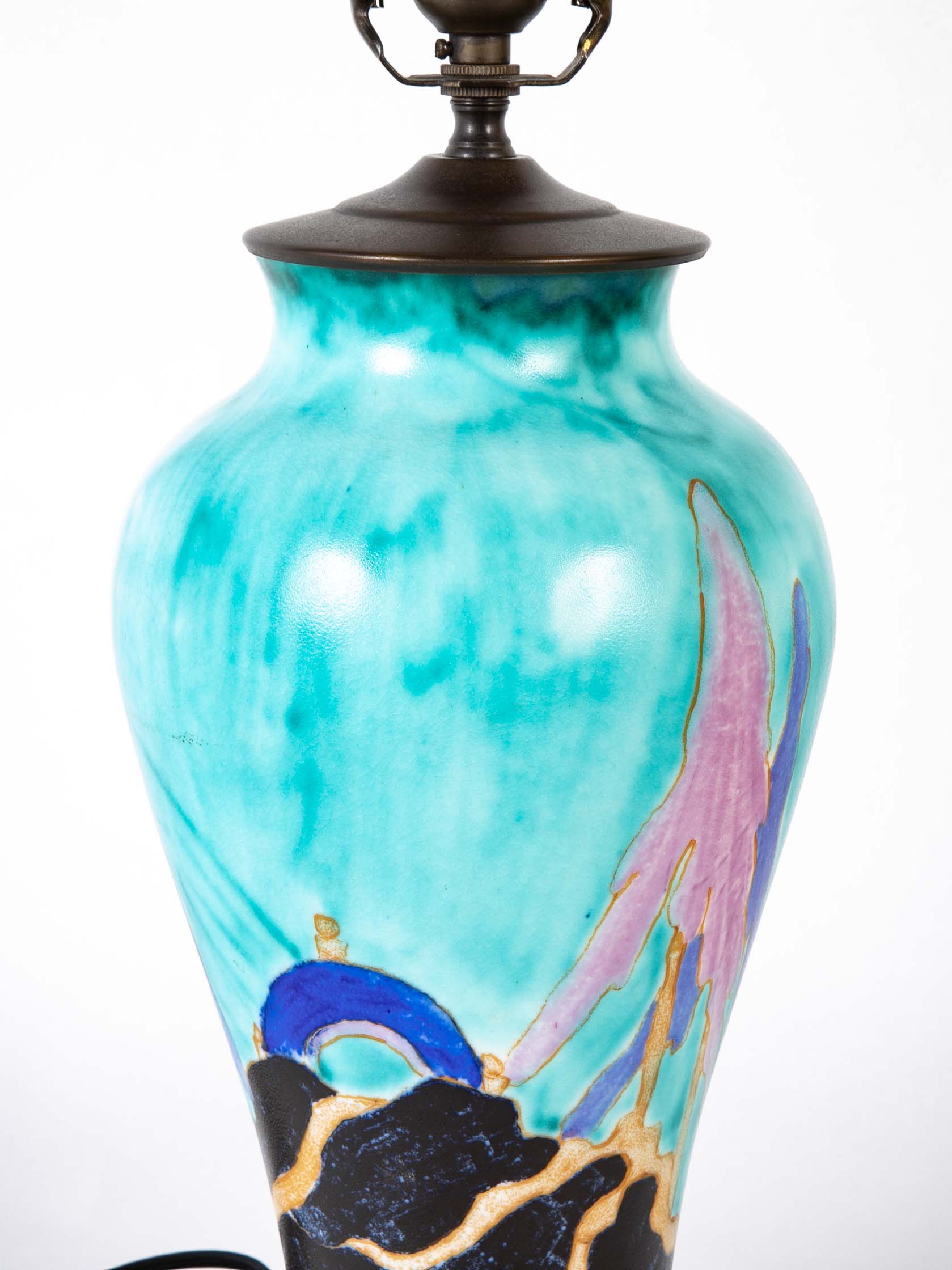 Clarice Cliff ( UK. 1899 – 1972 ) Bizarre Pottery “Inspiration Caprice” Baluster Form Vase as a Lamp