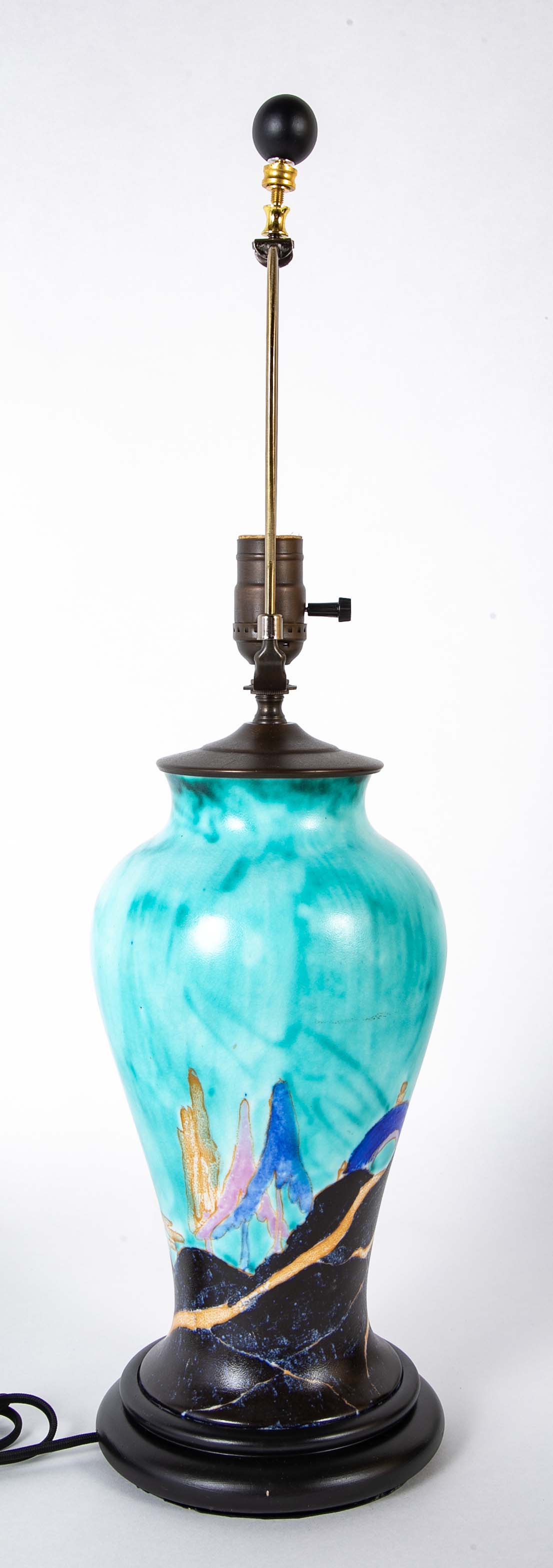 Clarice Cliff ( UK. 1899 – 1972 ) Bizarre Pottery “Inspiration Caprice” Baluster Form Vase as a Lamp
