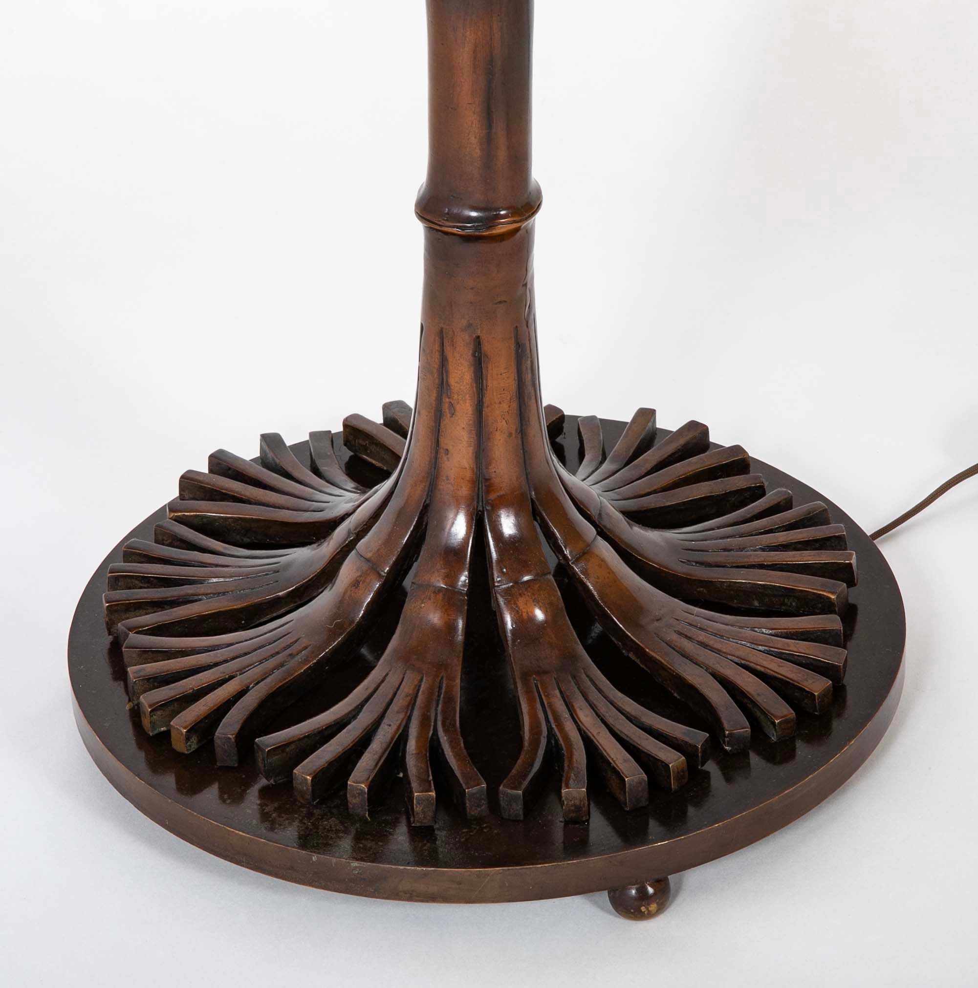 Large Late 19th Century Solid Bronze Tree Form Lamp