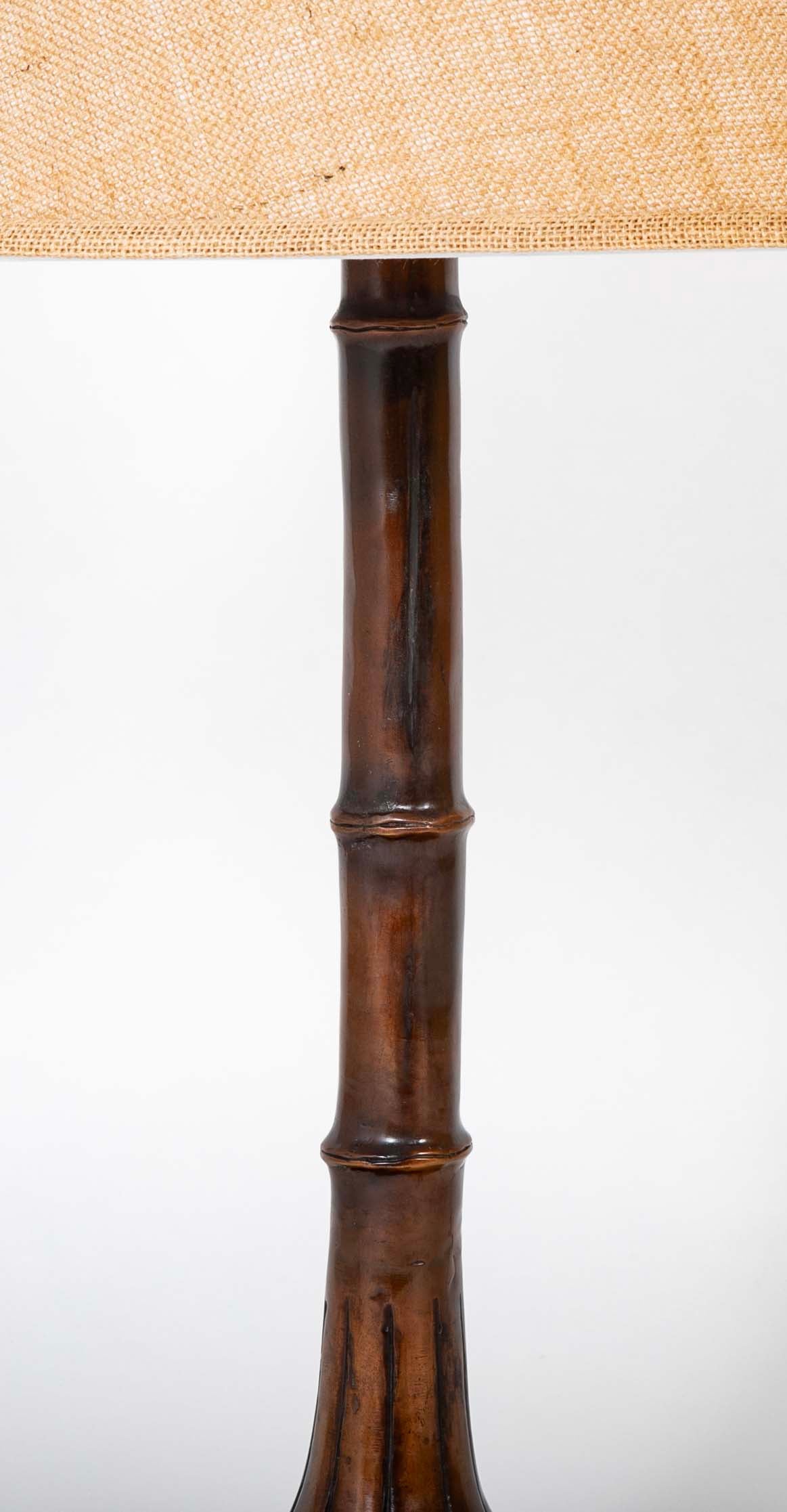 Large Late 19th Century Solid Bronze Tree Form Lamp