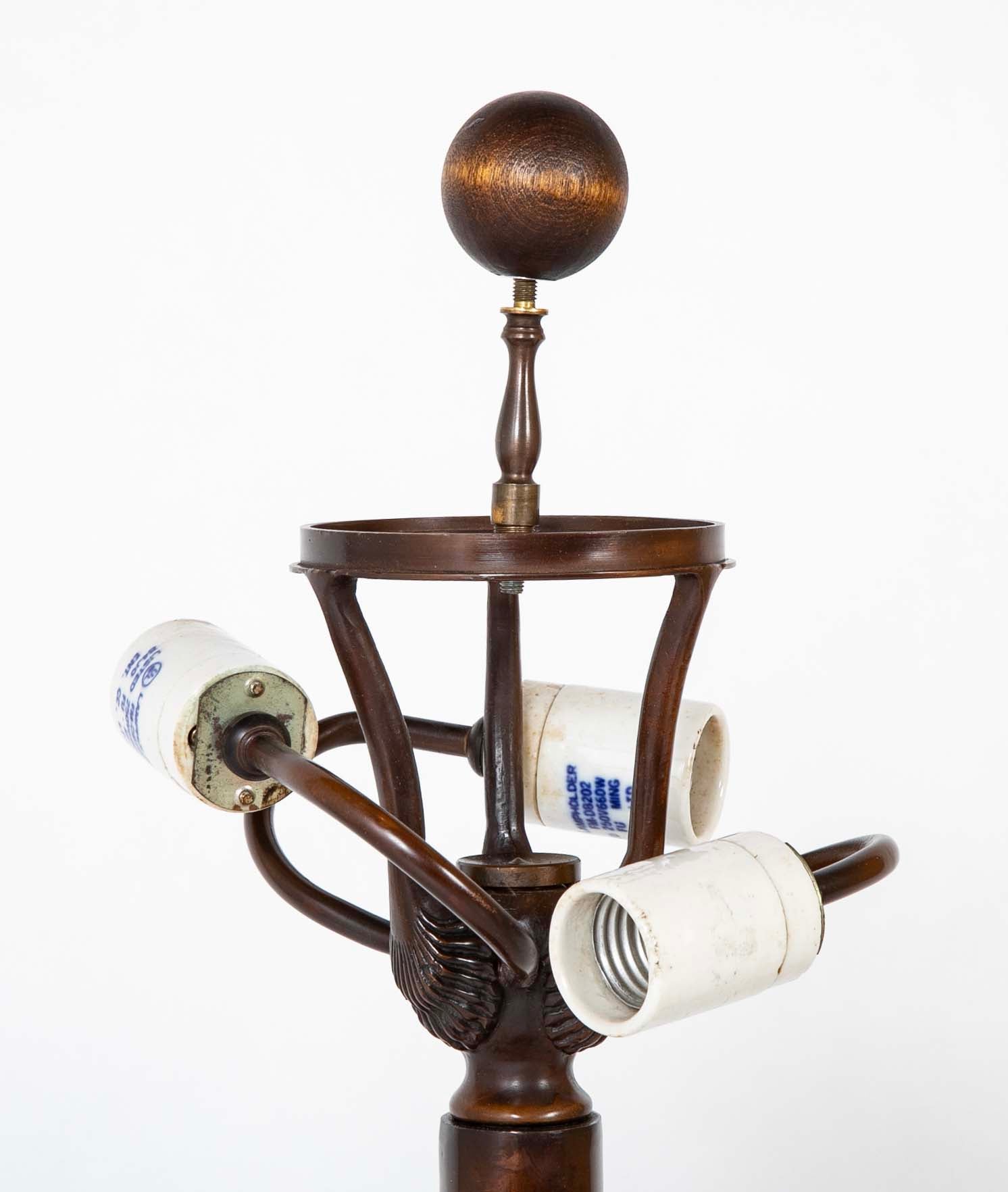 Large Late 19th Century Solid Bronze Tree Form Lamp