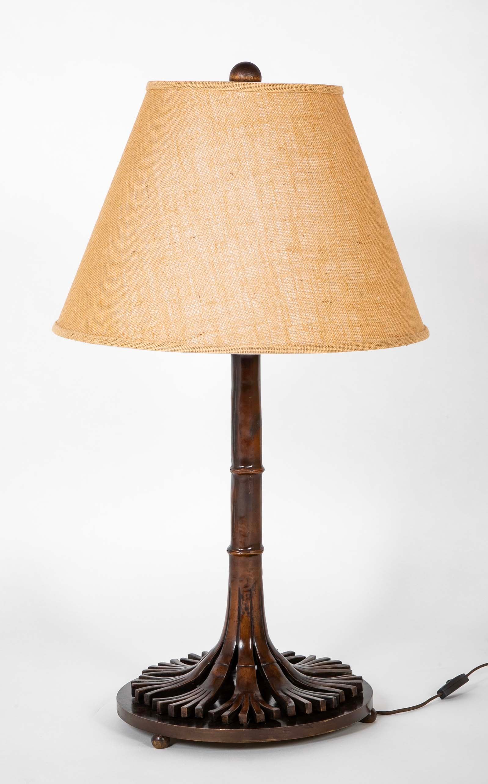 Large Late 19th Century Solid Bronze Tree Form Lamp