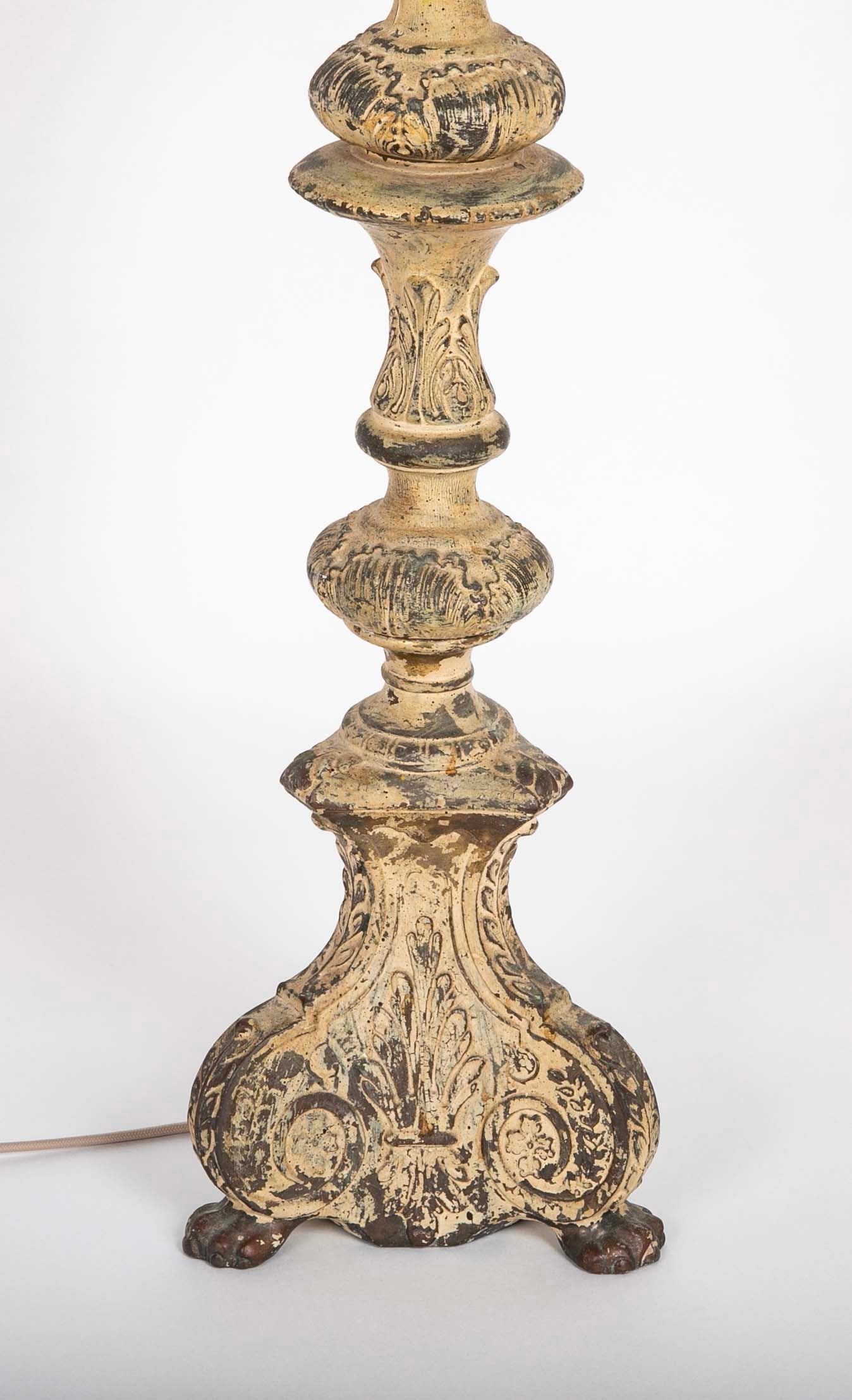 A Pair of Italian Baroque Style Brass Candlestick Lamps