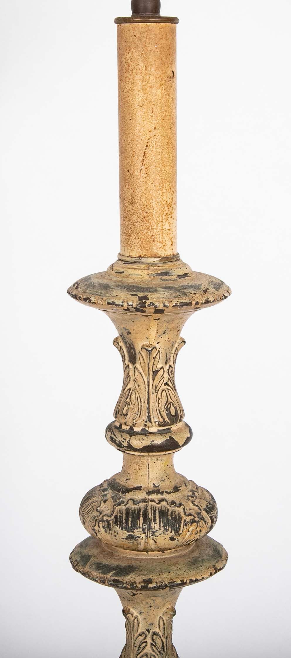 A Pair of Italian Baroque Style Brass Candlestick Lamps
