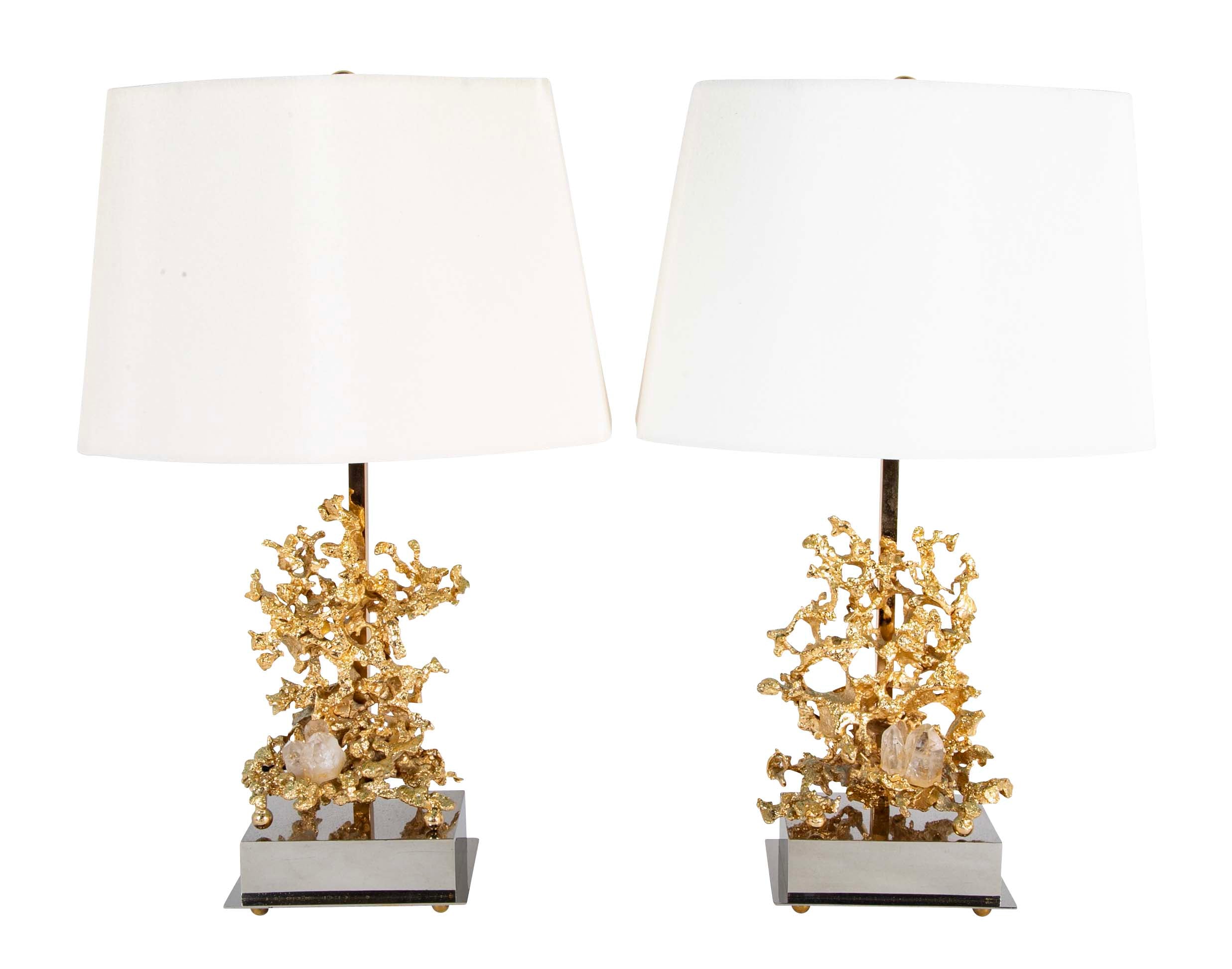 Bronze d'Ore "Nugget" Pair of Lamps Attributed to Claude Victor Boeltz
