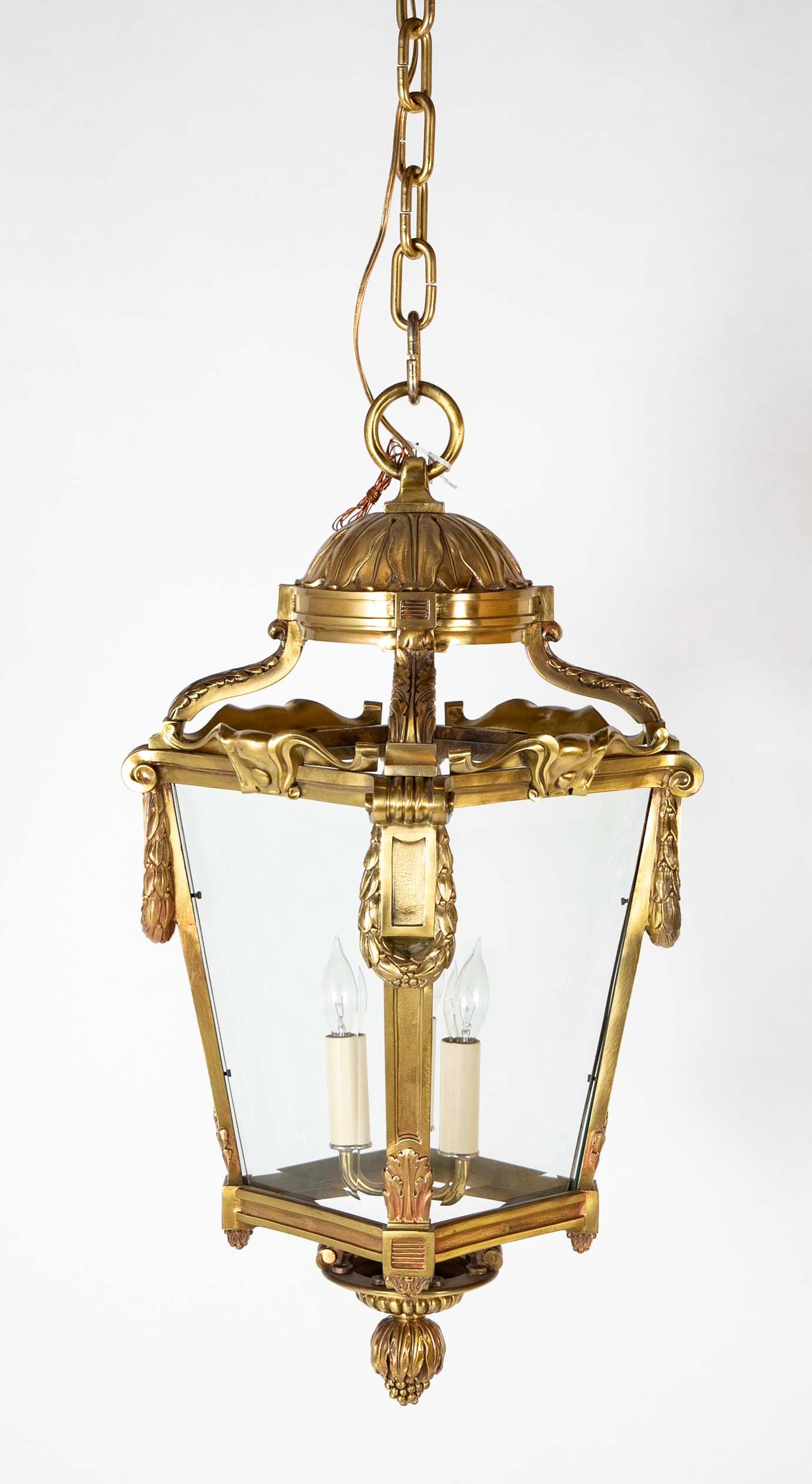 French Louis XVI Style Solid Bronze Lantern