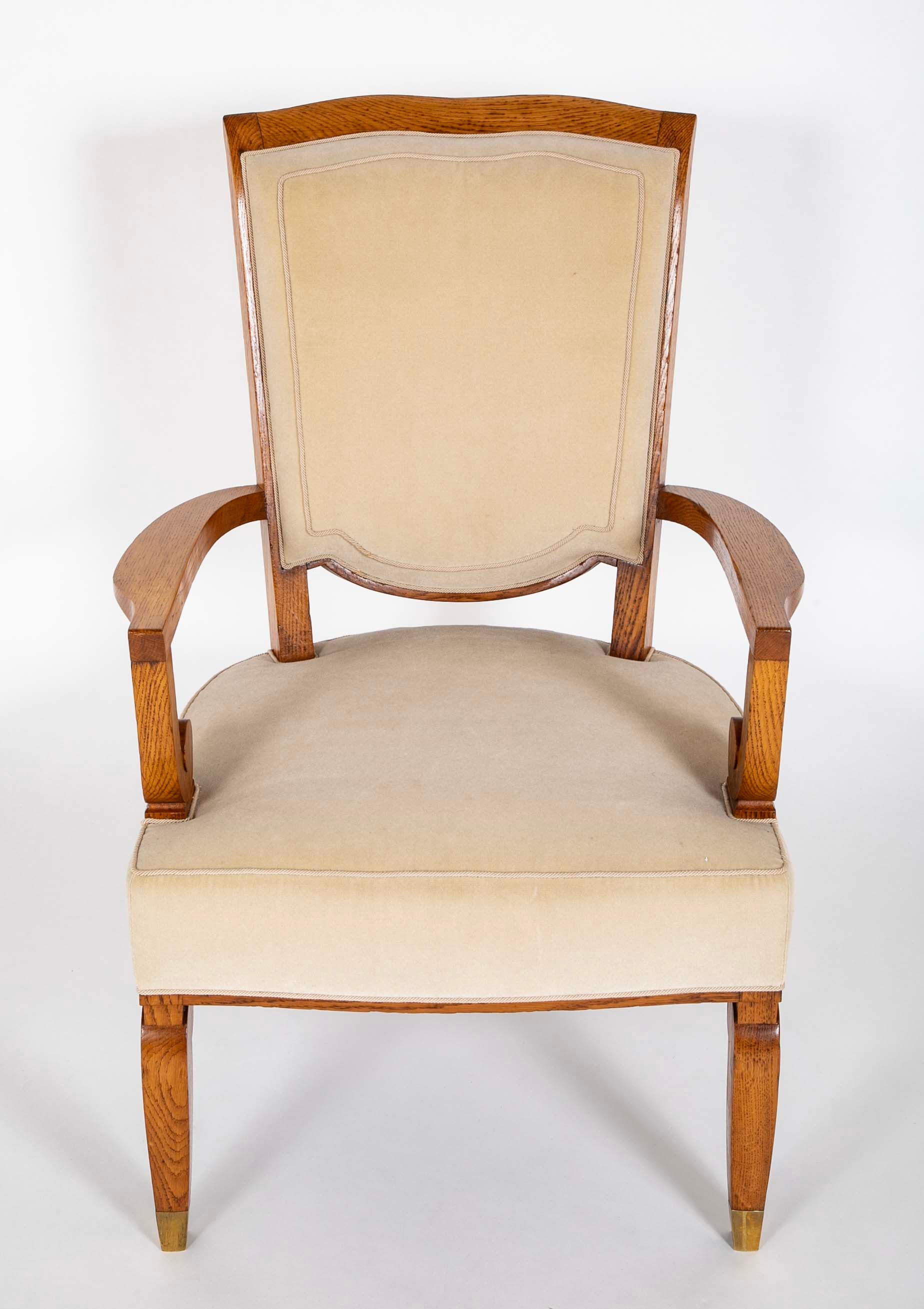 Pair of Jules Leleu Waxed Oak Armchairs