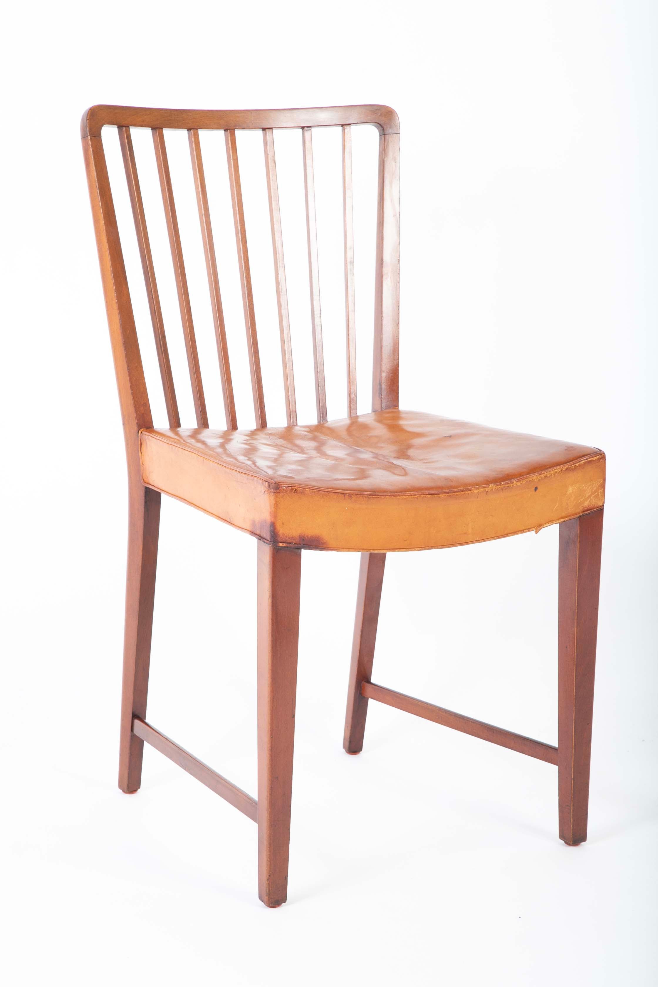 Set of 10 Fritz Hansen Stained Beech Leather Upholstered Dining Chairs