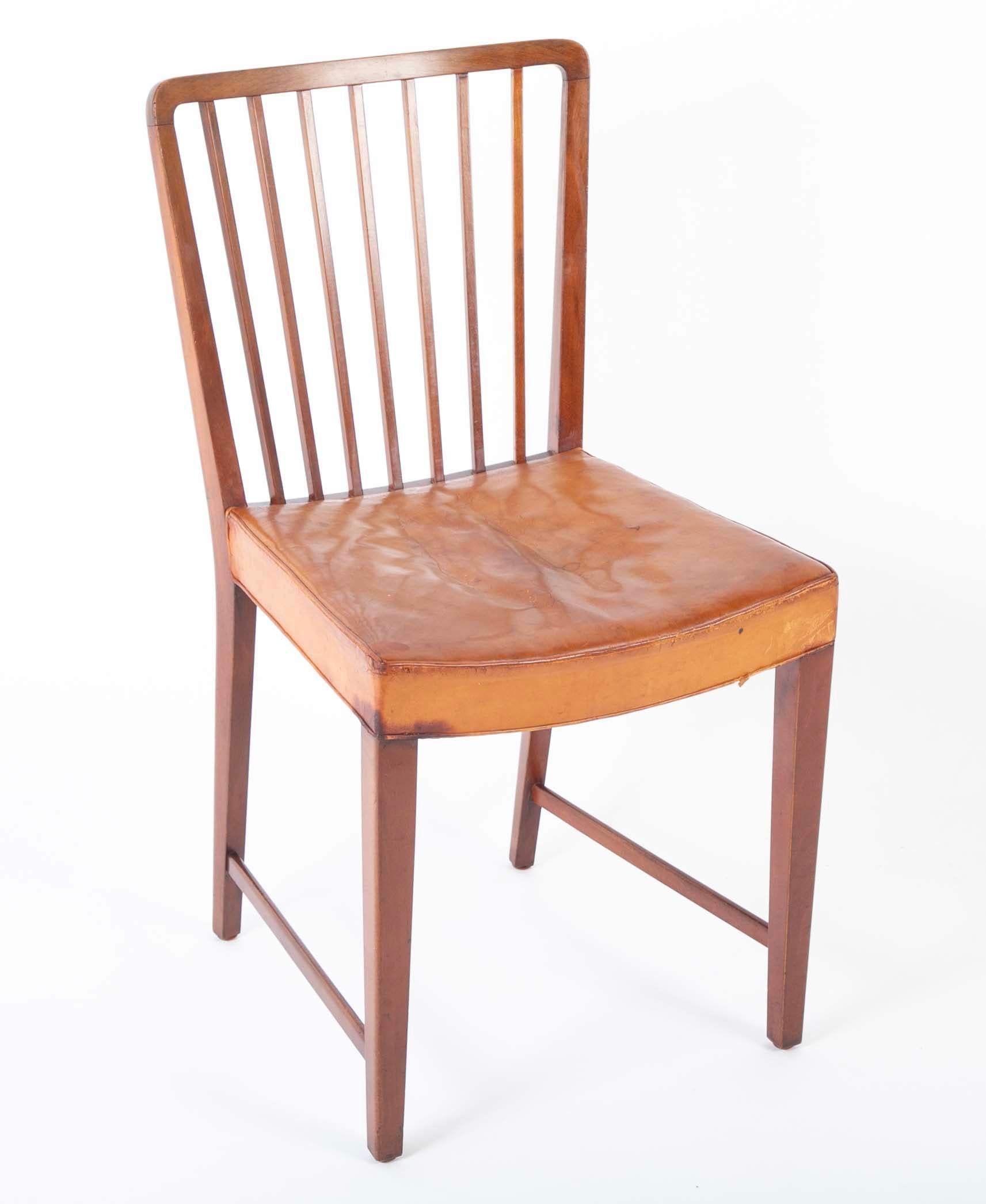 Set of 10 Fritz Hansen Stained Beech Leather Upholstered Dining Chairs